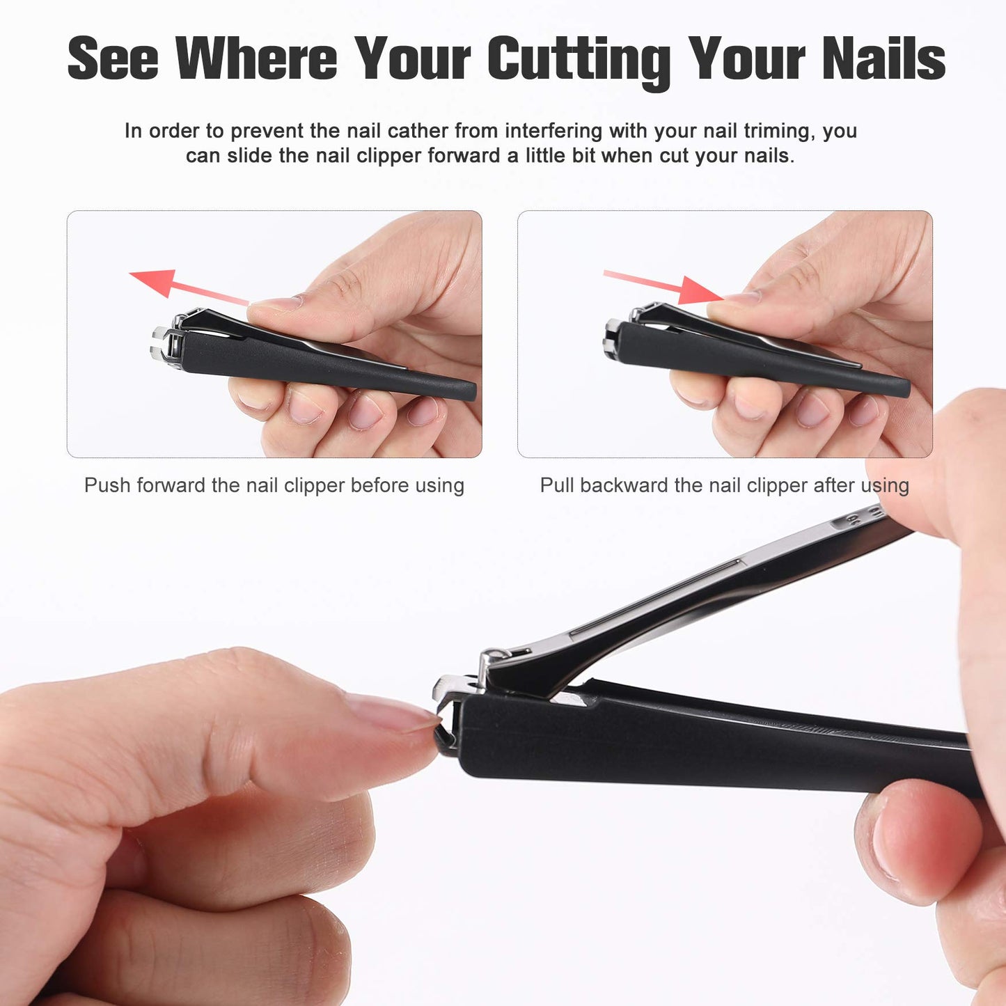 FERYES Nail Clippers with Catcher 2 PCS Set, No Splash Fingernail Clipper and Toenail Clipper, Stainless Steel Nail Cutters - W/Black Metal Case