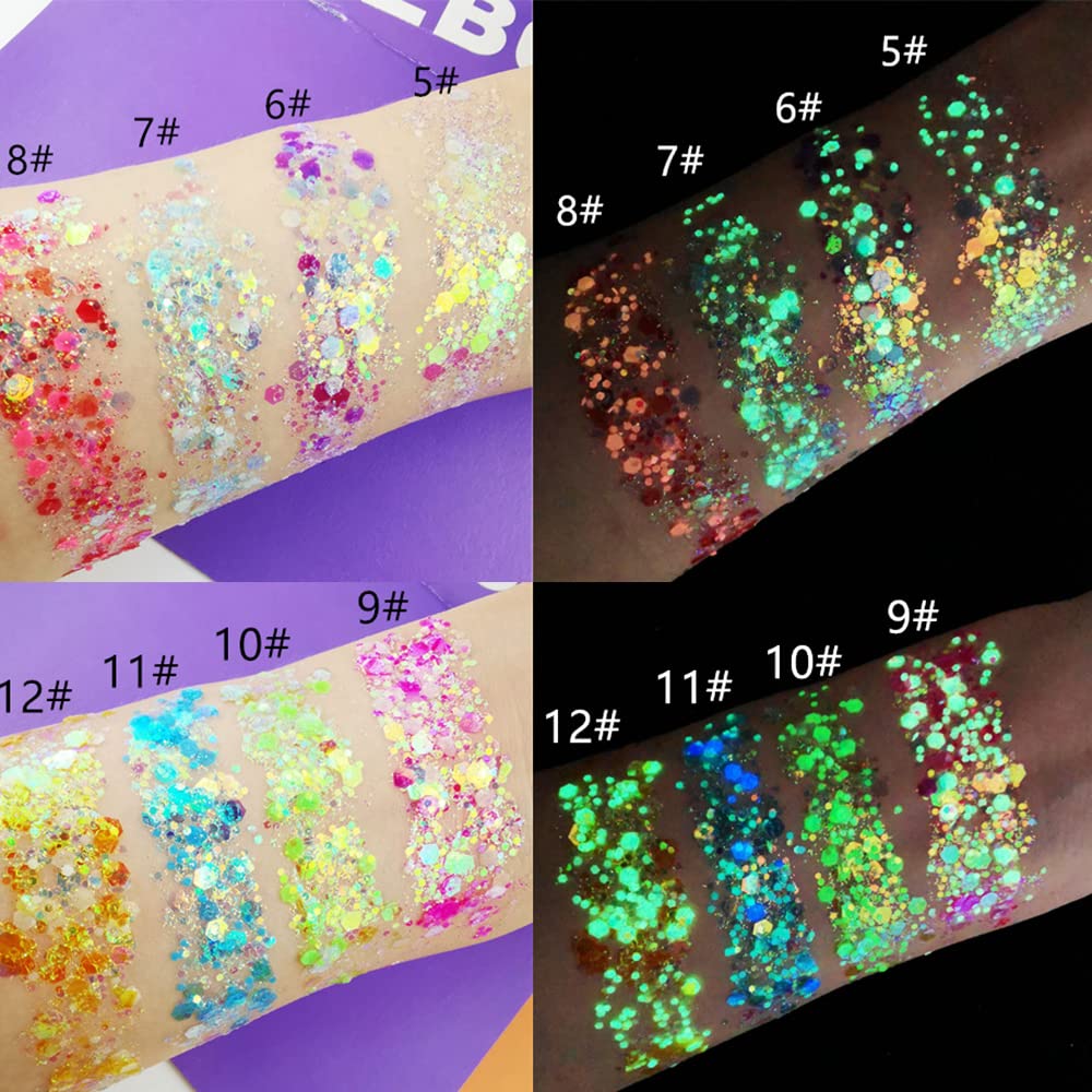 IYARKAI® Glitter Gel Makeup, Iridescent Glitter Set 12 Colours, Glitter Powder Kit, Glitter Cosmetic for Face Nails Eyes Lips Hair Body, Music