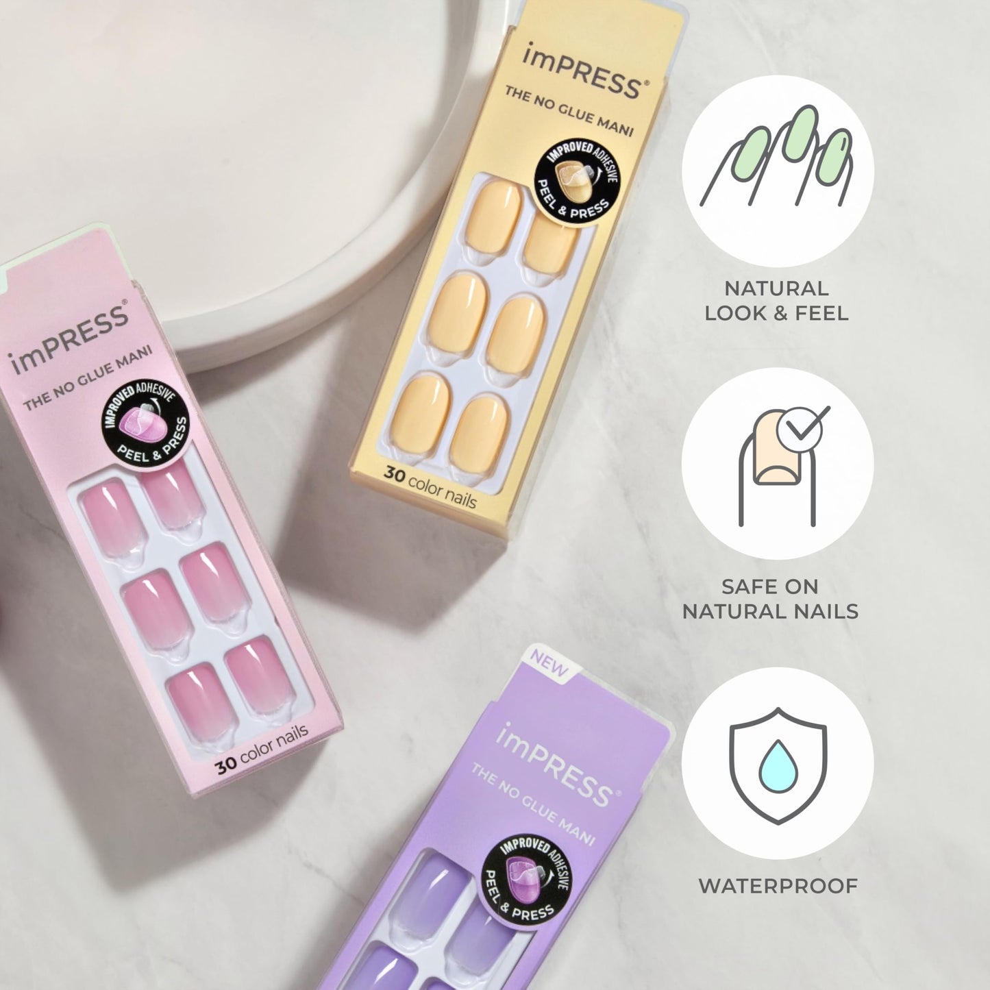 Kiss Impress Color Press-On Nails Polish-Free Manicure Set, ‘Frosting’, 30 Chip-Proof, Smudge-Proof Fake Nails Beauty & Personal Care imPRESS