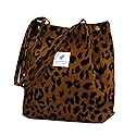 Corduroy Tote Bag Cute Tote Bags for Women Shoulder Bag with Inner Pocket for Work Beach Travel and Shopping Grocery (Leopard)