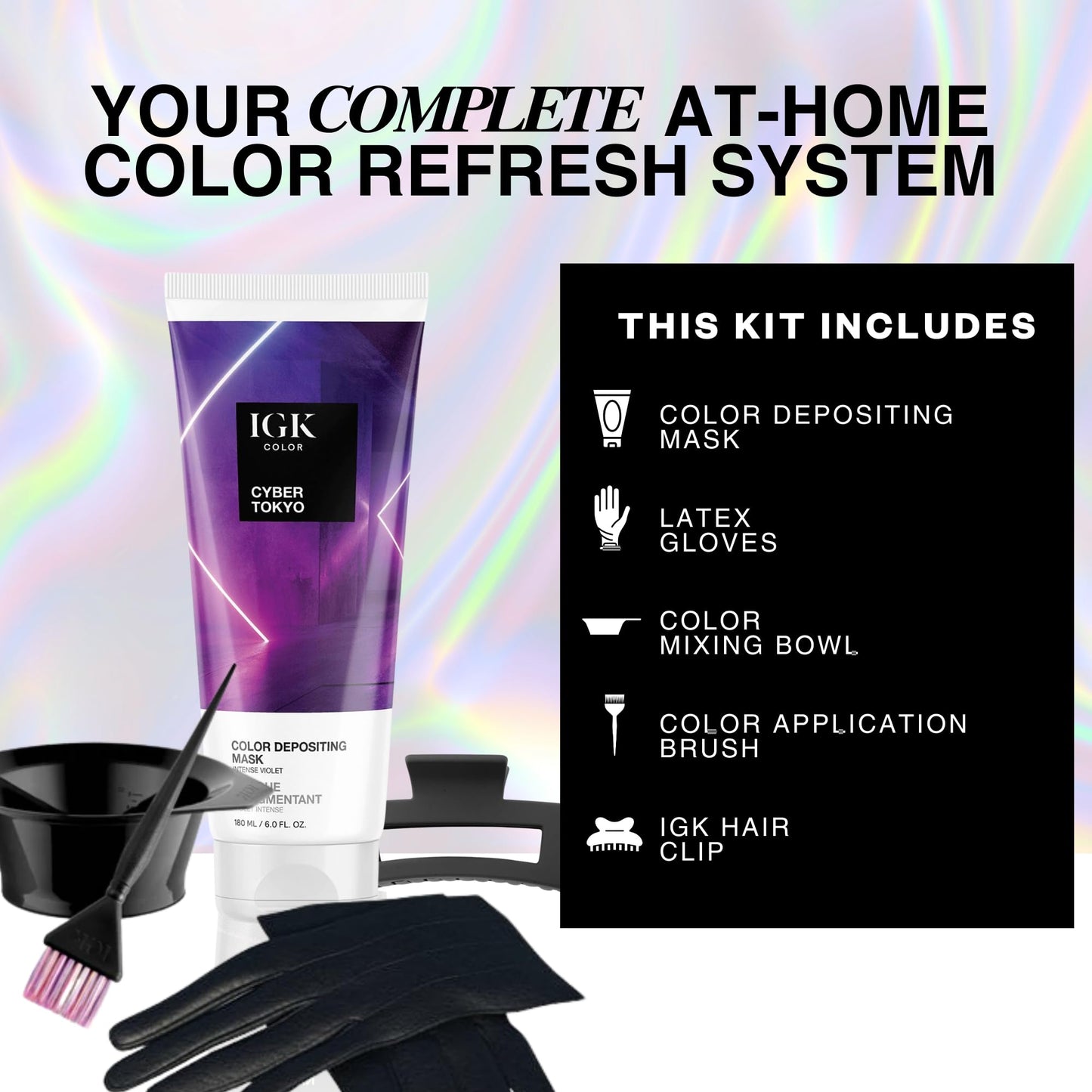 IGK Cyber Tokyo | Intense Violet Hair Gloss + Color Depositing Kit | Boost Shine, Enhance Violet Tones, Refresh Color | Semi Permanent At-Home