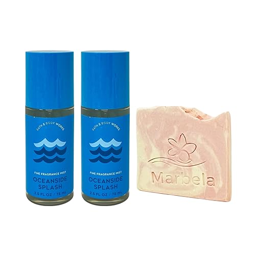 Bath & Body Works Oceanside Splash - 2 Travel Size Fine Fragrance Mists (2.5 fl oz / 75 mL Each) with a Himalayan Salts Springs Sample Soap