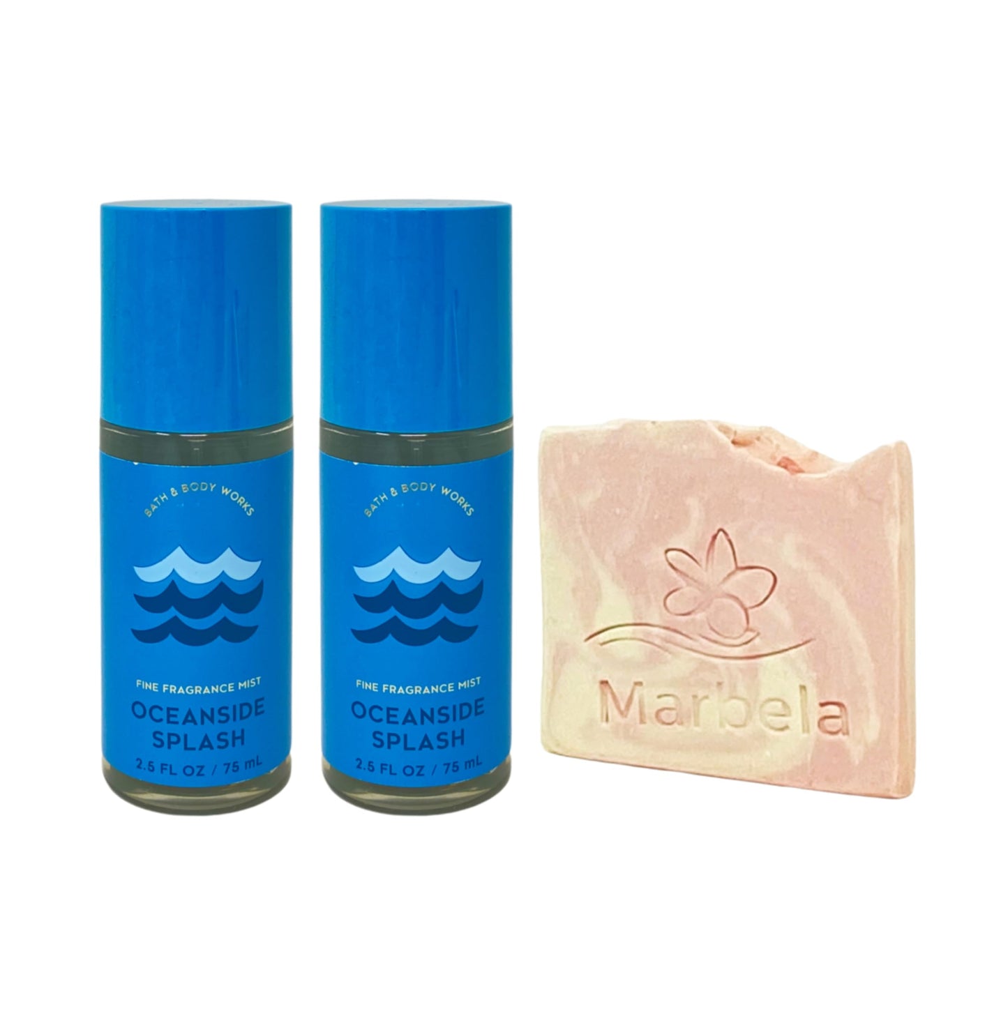 Bath & Body Works Oceanside Splash - 2 Travel Size Fine Fragrance Mists (2.5 fl oz / 75 mL Each) with a Himalayan Salts Springs Sample Soap