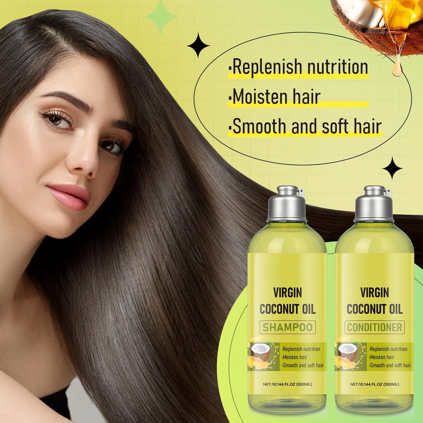 Coconut Oil Shampoo and Conditioner Set, Deep-Moisturize, Nourish, Balance Moisture and add Shine,Strengthening Hair Care & Hydrating, Damage Control