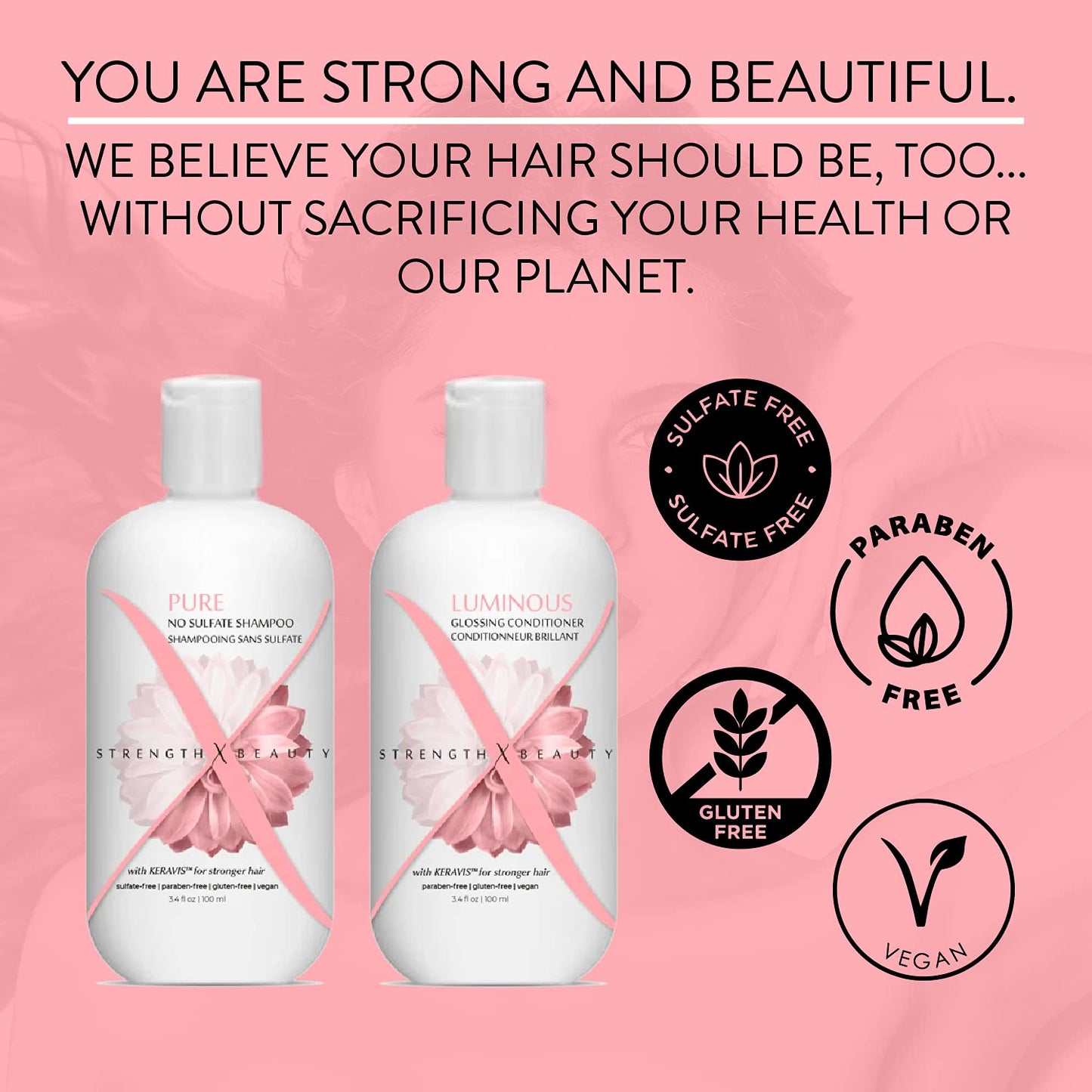 Strength x Beauty -2 pc. Discovery Set: Pure | Luminous Shampoo and Conditioner 3.4 oz. Try-Me | Travel Size