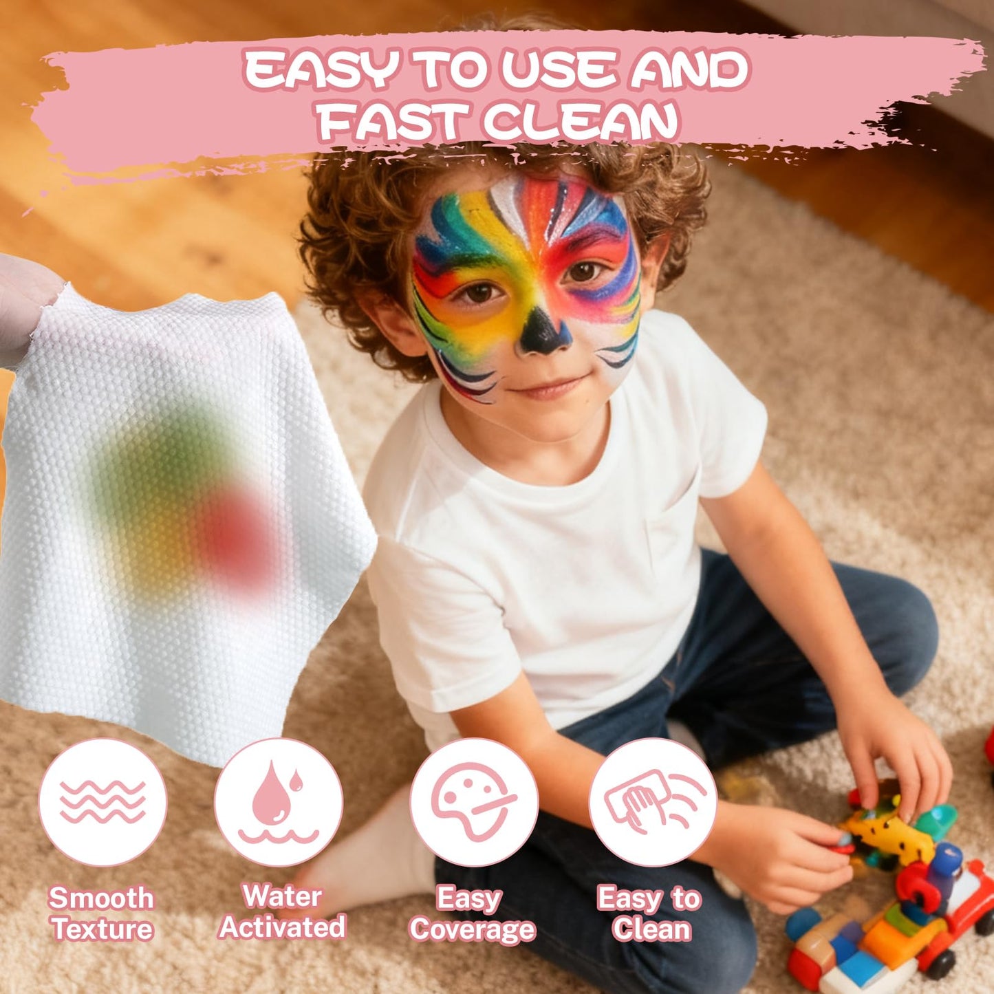 KNLDEFV 42 Color Kids Face Painting Kit, Non Toxic Water Activated Face Paint Palette with Stencils, Brush, Sparkle Gems. Perfect for Birthday