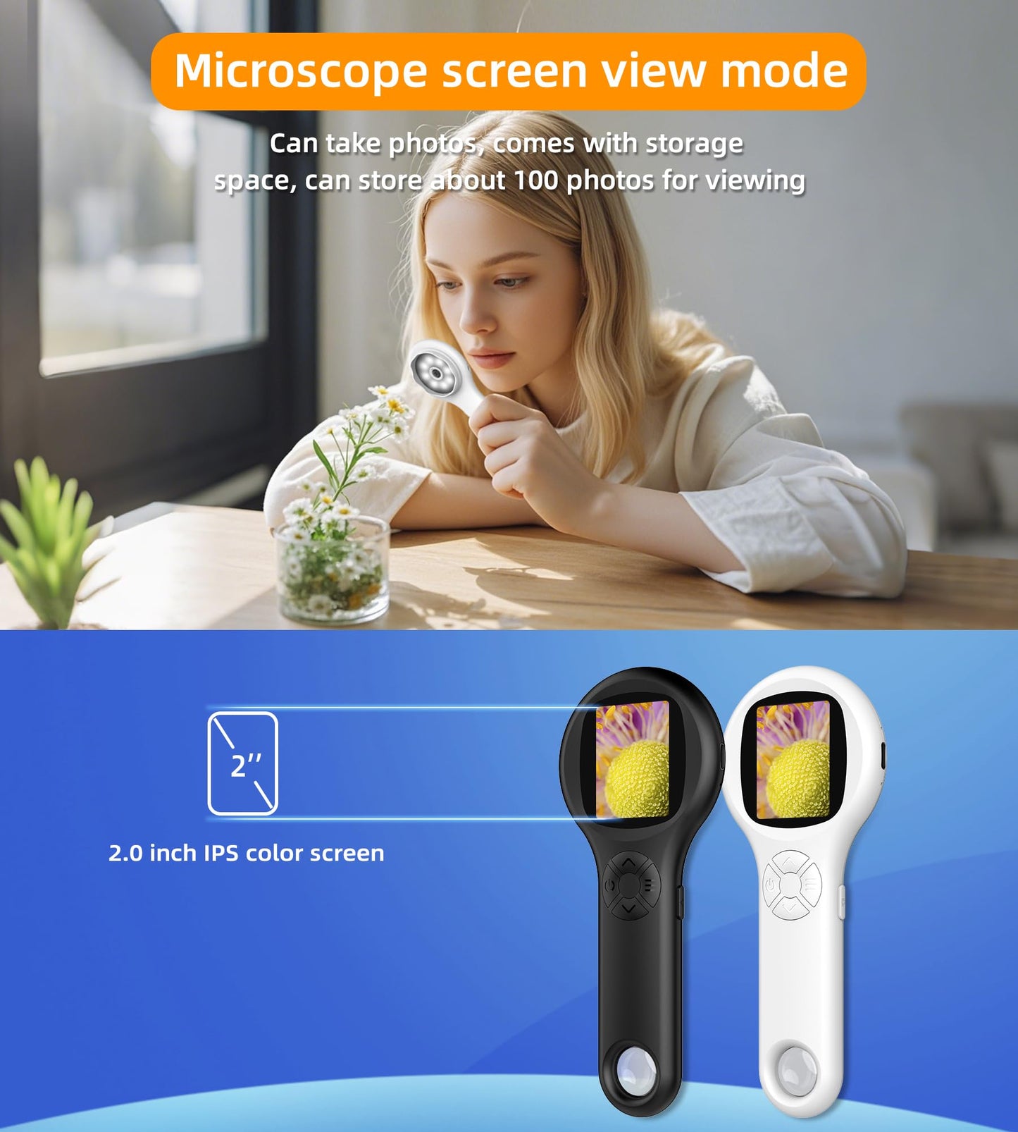 T TAKMLY Kids Microscope – Handheld Digital Science Kit with 500x Magnification, 4X Zoom, Educational Learning Toy Camera, Blue
