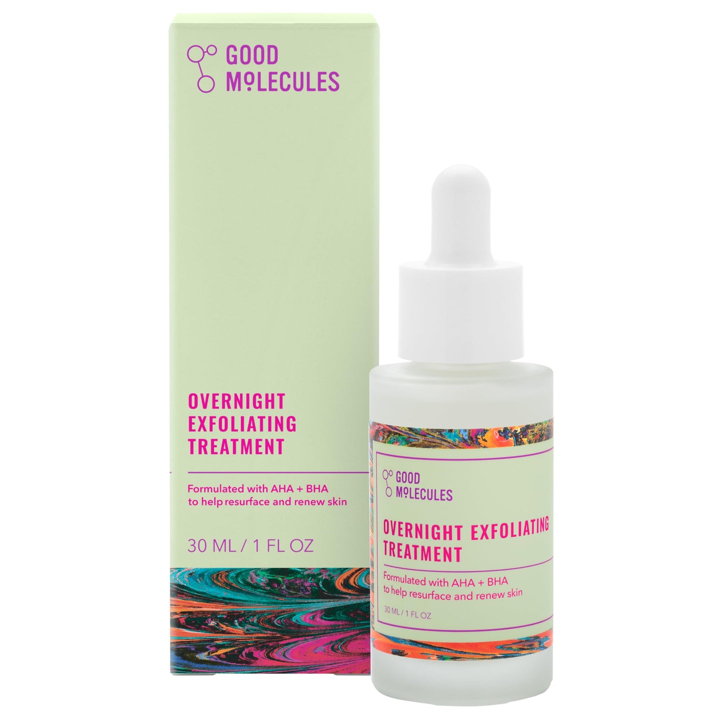 Good Molecules Overnight Exfoliating Treatment - Face Exfoliator with AHA & BHA Lightweight Formula - Pore Minimizer, Facial Skin Care with Glycolic