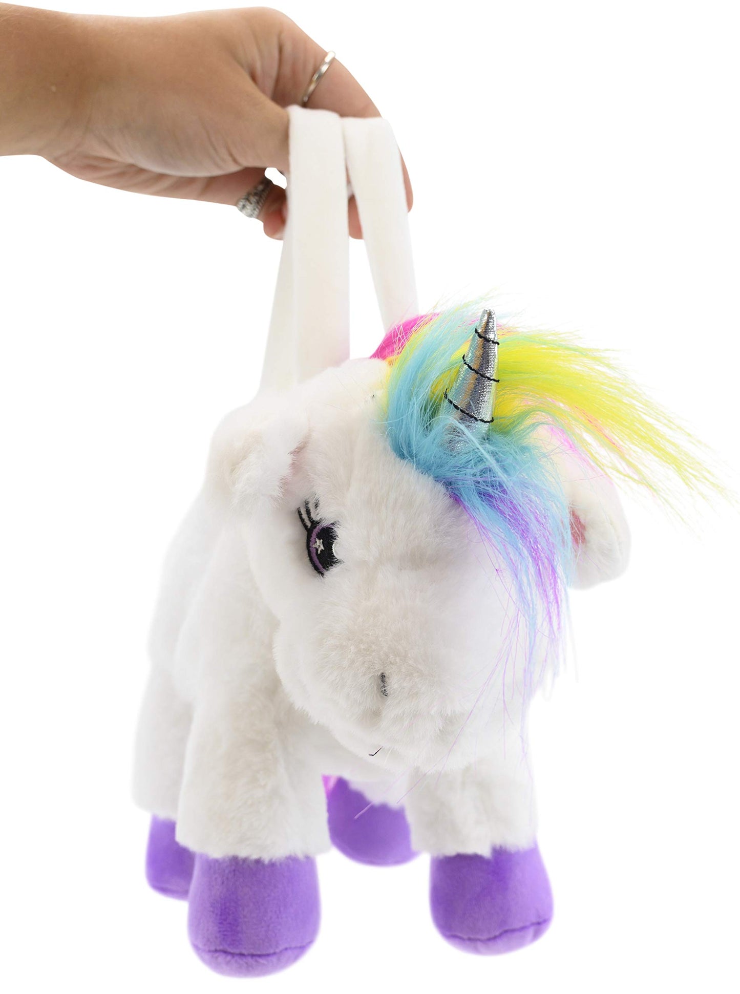 PLUSHIBLE BRIDGING MILES WITH SMILES Unicorn Stuffed Animal for Kids (Poppy Purse) - Purple,Rainbow,Silver