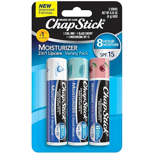 ChapStick Moisturizer 2-in-1 Lipcare SPF 15, Original, Black Cherry, Cool Mint, 3-Pack - Sunscreen Lip Balm with Aloe Vera and Vitamin E, 0.15 Oz Ea