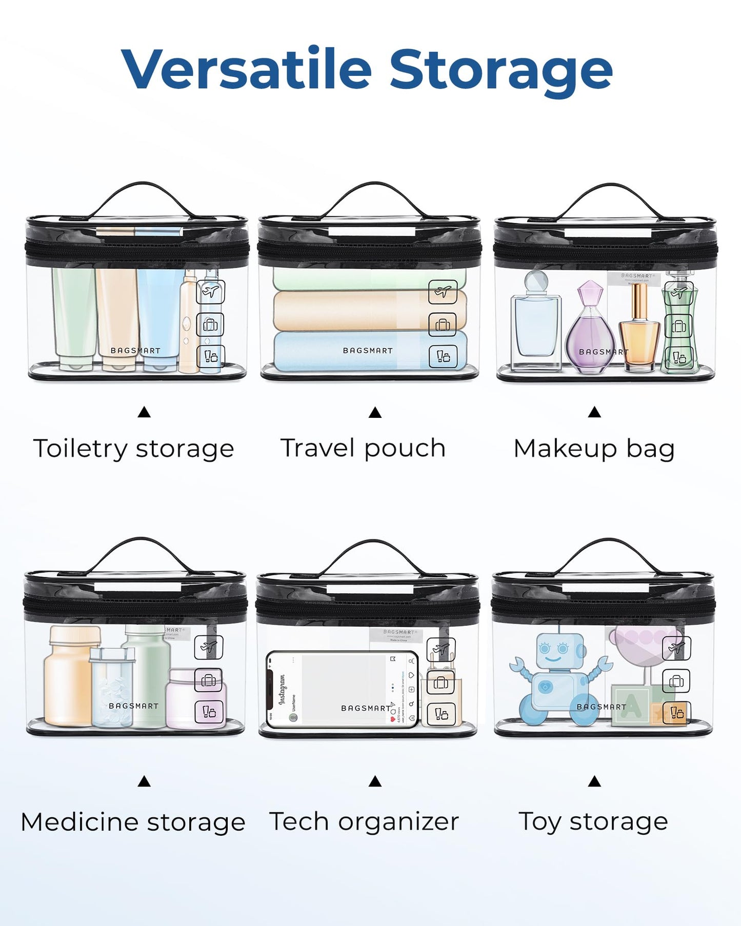 BAGSMART TSA Approved Toiletry Bag, Clear Makeup Cosmetic Bag Organizer, Quart Size Travel Bag for Toiletries, Carry-on Travel Accessories Essentials Beauty and Personal Care BAGSMART