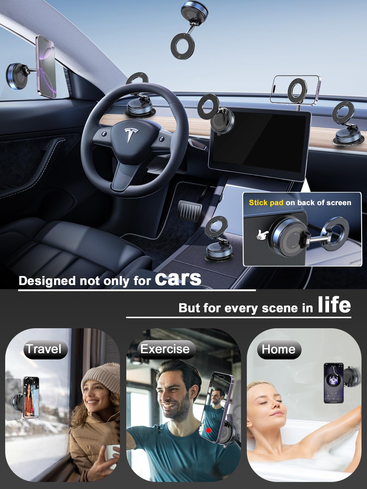 snanlen Upgraded 360° Vacuum Magnetic Phone Holder, Magnetic Car Phone Mount, Hands-Free Suction Cup Phone Holder for Car/Gym/Mirror/Shower, Car…