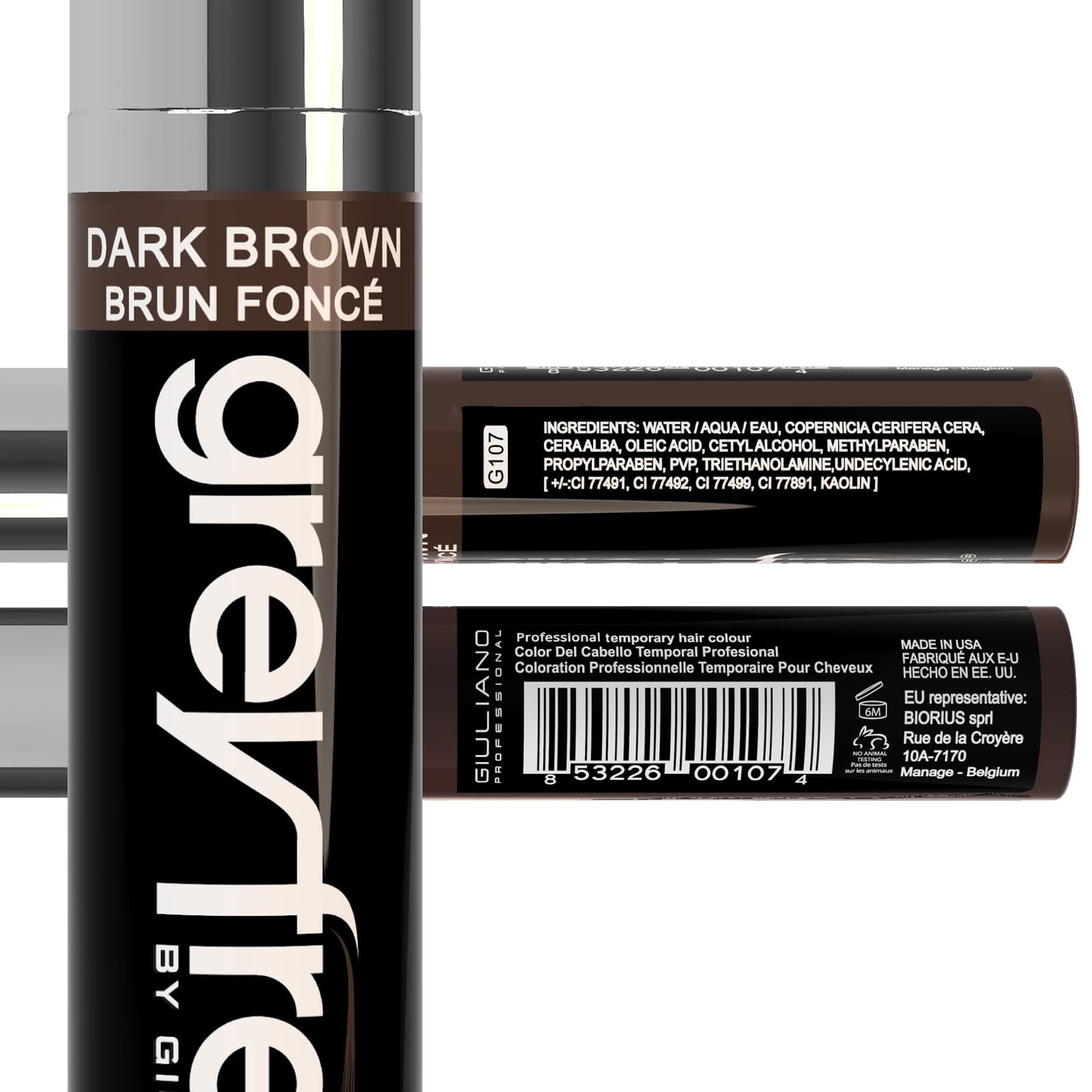 Greyfree Hair Mascara Root Touch-Up for Gray Hair | Precision Hairline Concealer for Brows & Beard (DARK BROWN)