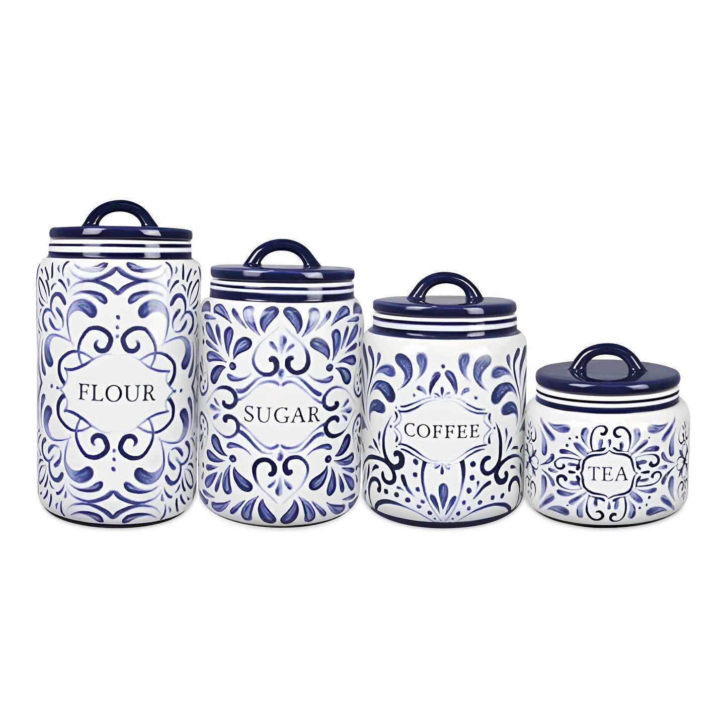 Young's Inc. 4 Pcs Set Talavera Ceramic Canisters- Storage Container for Kitchen and Bathroom - Beautiful Home Decor Accent to Store Food, Coffee…