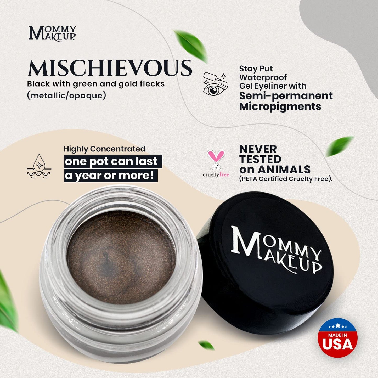 Mommy Makeup Waterproof Stay Put Gel Eyeliner Pot with Micropigments - Smudge-Proof, Long Lasting, Highly Pigmented Cream Eye Liner, 0.14 oz