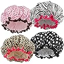 TCOTBE 4 Pieces Shower Cap for Women, Elastic and Reusable, Environmental Protection Hair Bath Caps, Double Waterproof Layers Bathing Hat