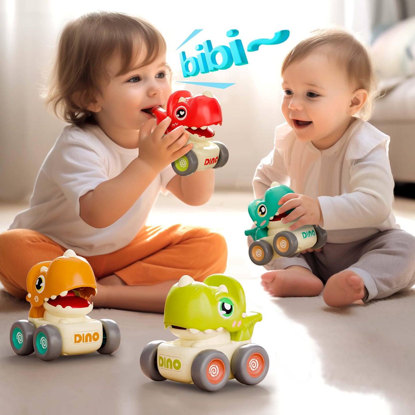 iPlay iLearn Dinosaur Press & Go Car Toys – Baby Dino Racing Cars, Push & Whistle Vehicles for Toddlers 6–18M, 1st Birthday Gift Boys 1–3