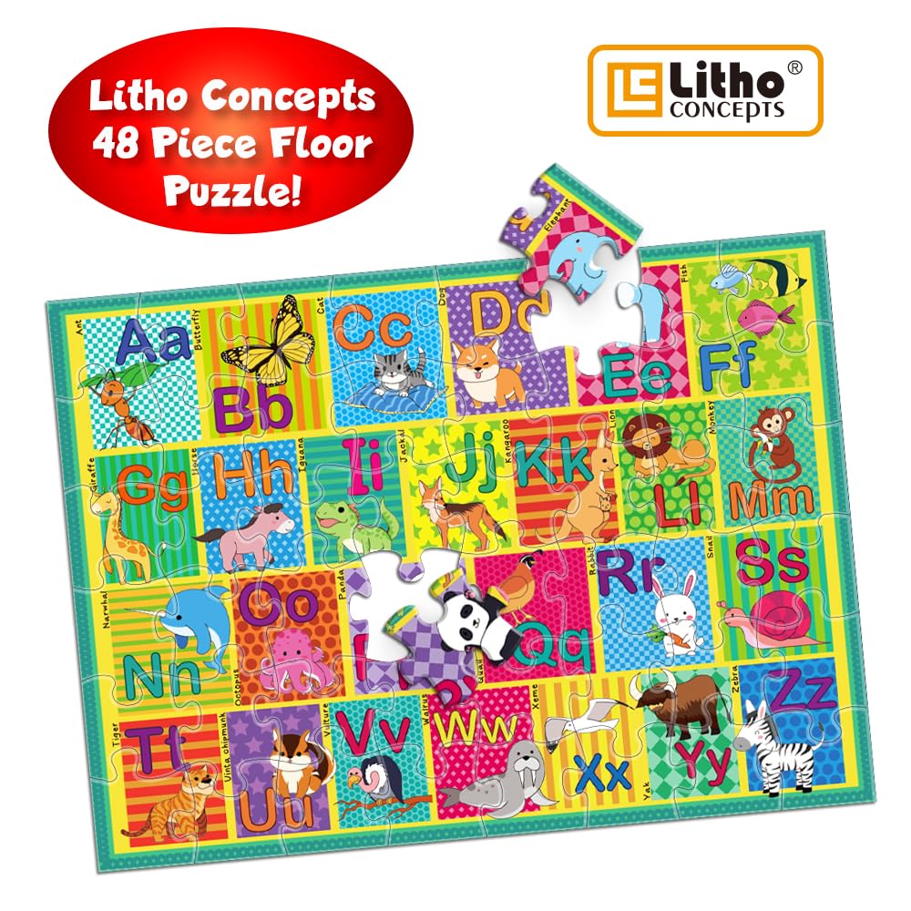 Animal Alphabet Floor Puzzle for Kids, 48 Pcs A-Z Educational Jigsaw, Preschool Learning Toys for Boys & Girls, Toddler Puzzle Ages 3+