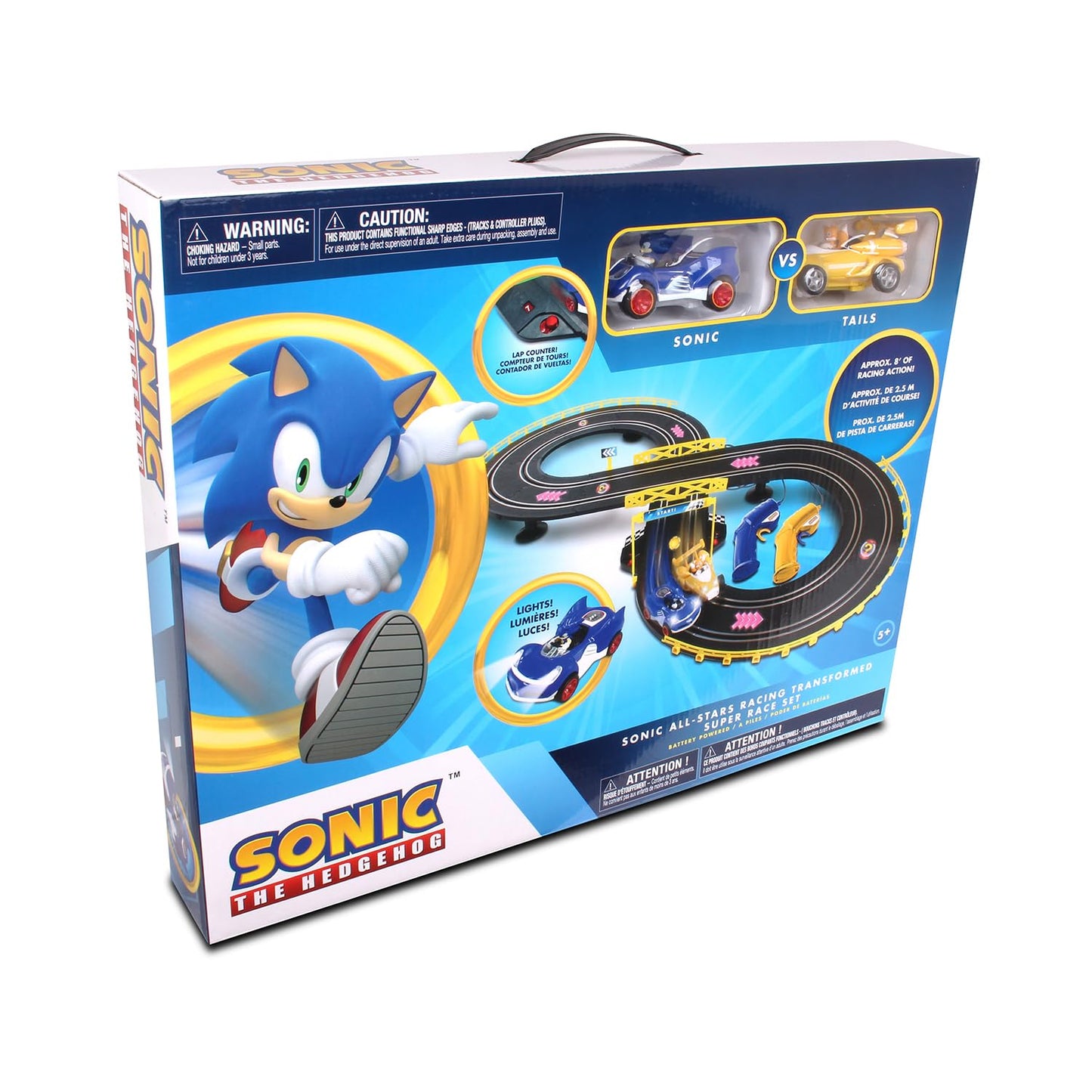 NKOK Sonic & Tails RC Slot Car Set Race Set Vehicle, Black, Cars Rase on Figure-8 Track, Features a Lap Counter, Perfect Item for Kids, Ages 5 and up