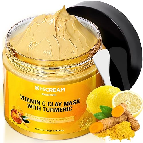 Hicream Turmeric Vitamin C Clay Mask with Kaolin Clay and Turmeric for Dark Spots, Dull Skin, Skincare Facial Mask for Controlling Oil and Refining