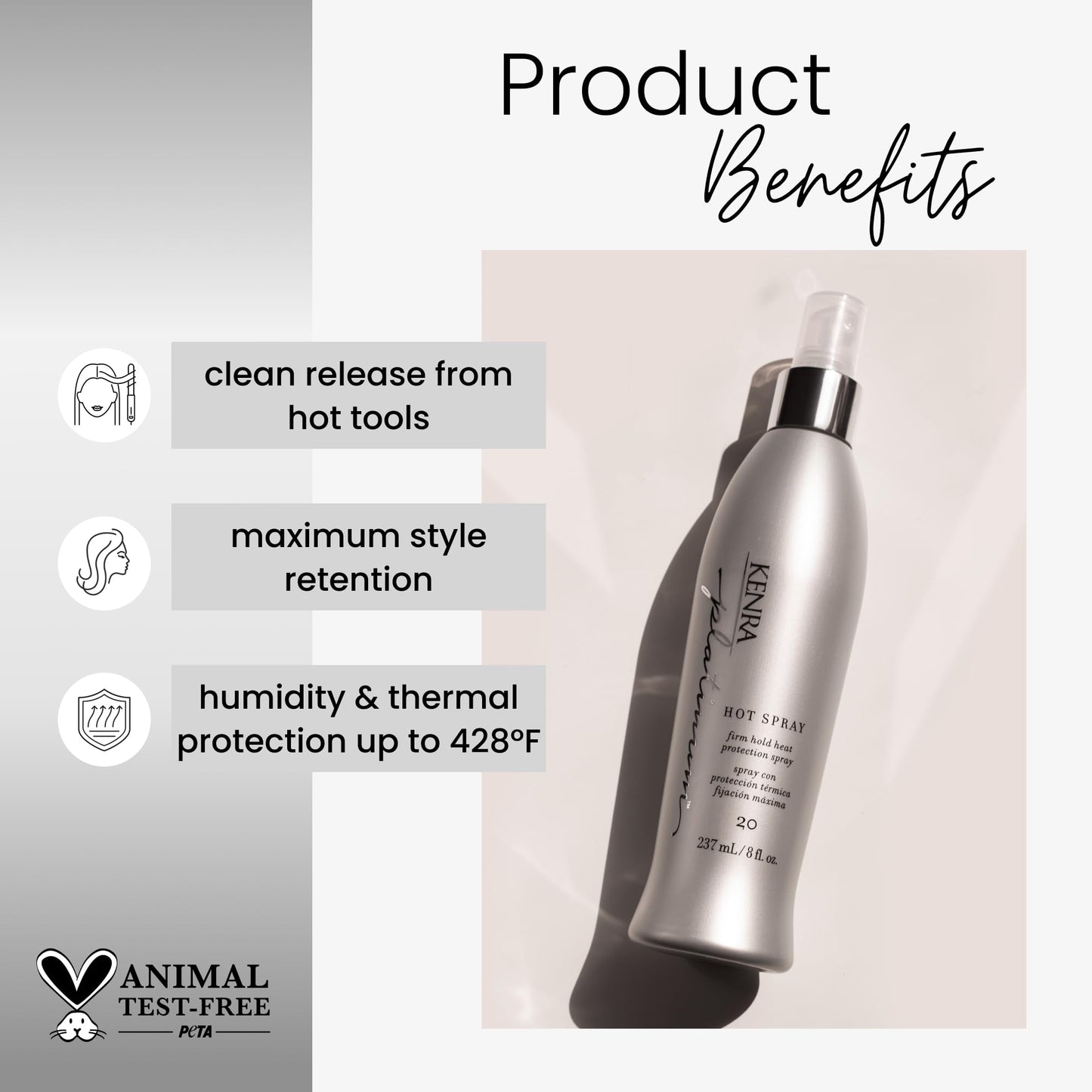 Kenra Platinum Hot Spray 20 | Heat Protection Styler | Long-Lasting, Firm Hold | Adds Vibrant Shine | Humidity & Thermal Protection | Clean Release