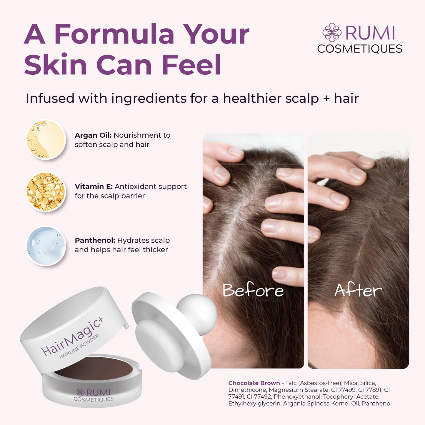 Rumi Cosmetiques HairMagic+ Root Touch Up Powder for Mature Women - Instant Gray Hair Coverage & Hairline Filler - Water-Resistant, Natural Finish