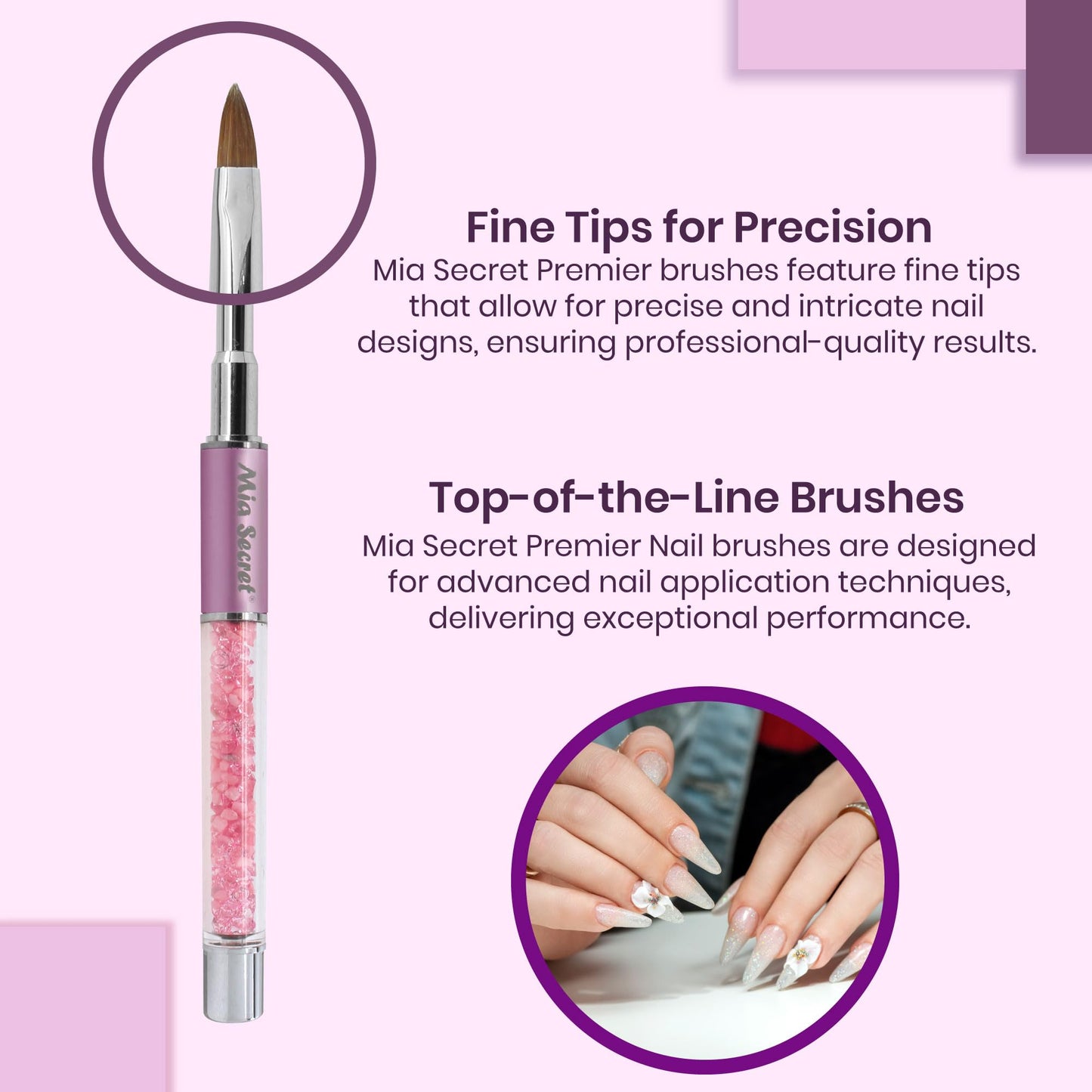 Mia Secret PREMIER NAIL BRUSHES 100% Kolinsky Hair MADE IN USA Prenium Nail Art Brushes (Pink, 4 OR (3D)) Beauty & Personal Care Mia Secret