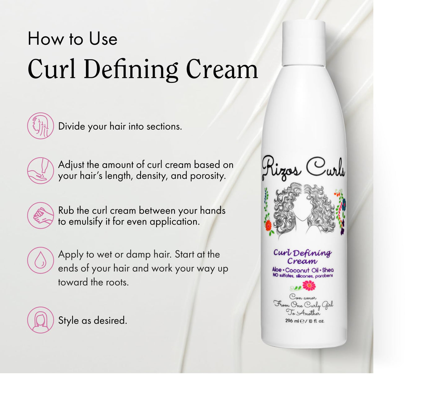 Rizos Curls Curl Defining Cream – Frizz Control, Defines & Moisturizes Wavy, Curly, Coily Hair, Adds Shine, Softens, Sulfate & Paraben-Free