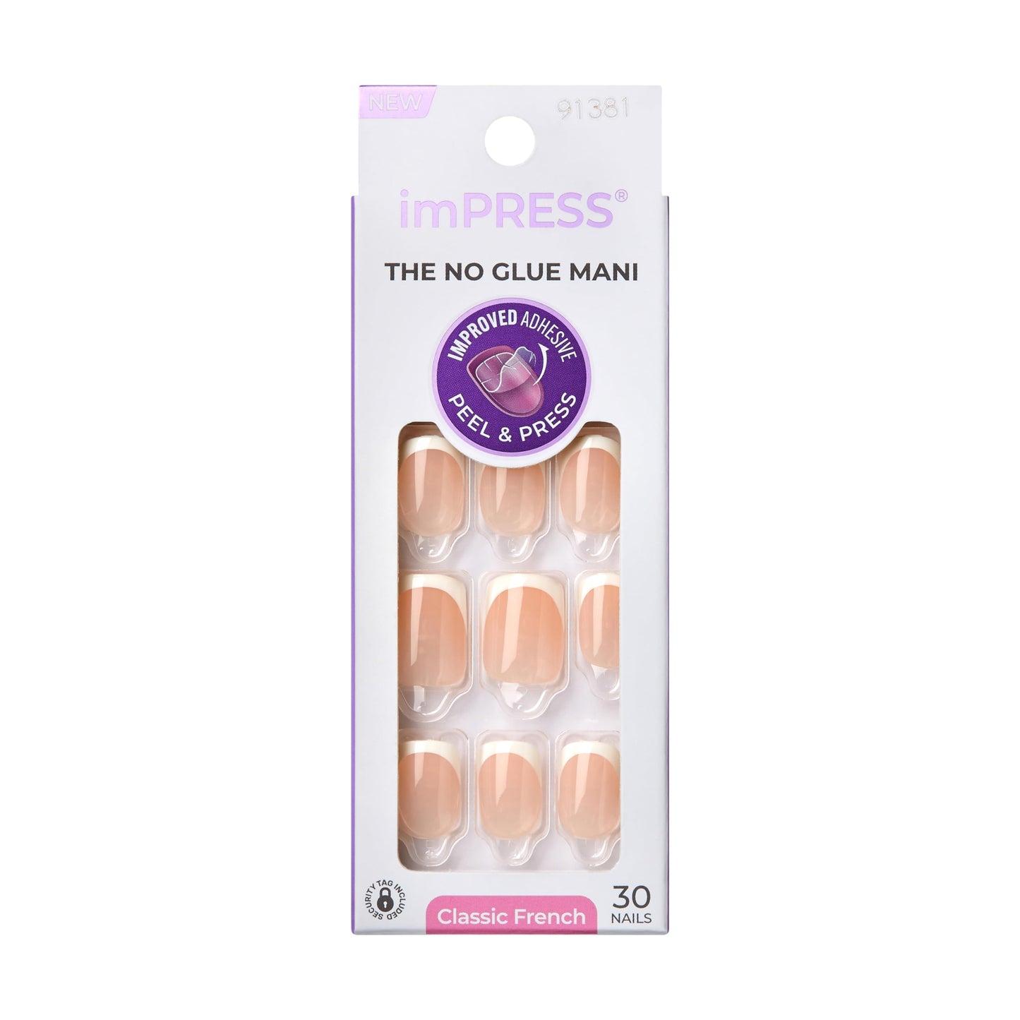 Kiss Impress No Glue Mani Press On Nails, Model, Classic French Manicure Kit, 30 Light Neutral + White Tip, Short Squoval, With IMPROVED Adhesive Beauty & Personal Care KISS