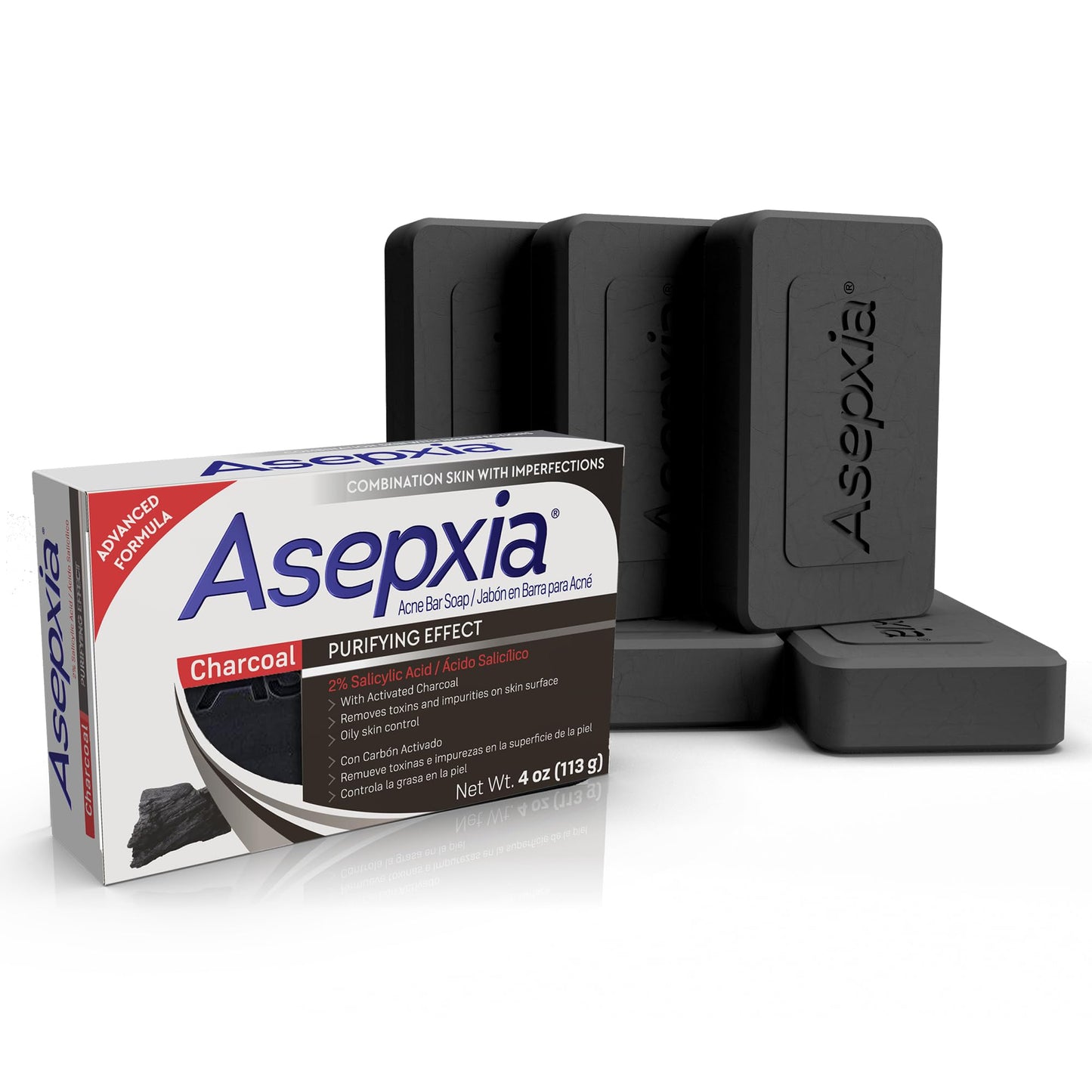 Asepxia Salicylic Acid & Activated Charcoal Bar Soap | Acne Treatment, Reduces Pimples & Blemishes, Deep Cleansing Facial Cleanser, Dries Out Acne