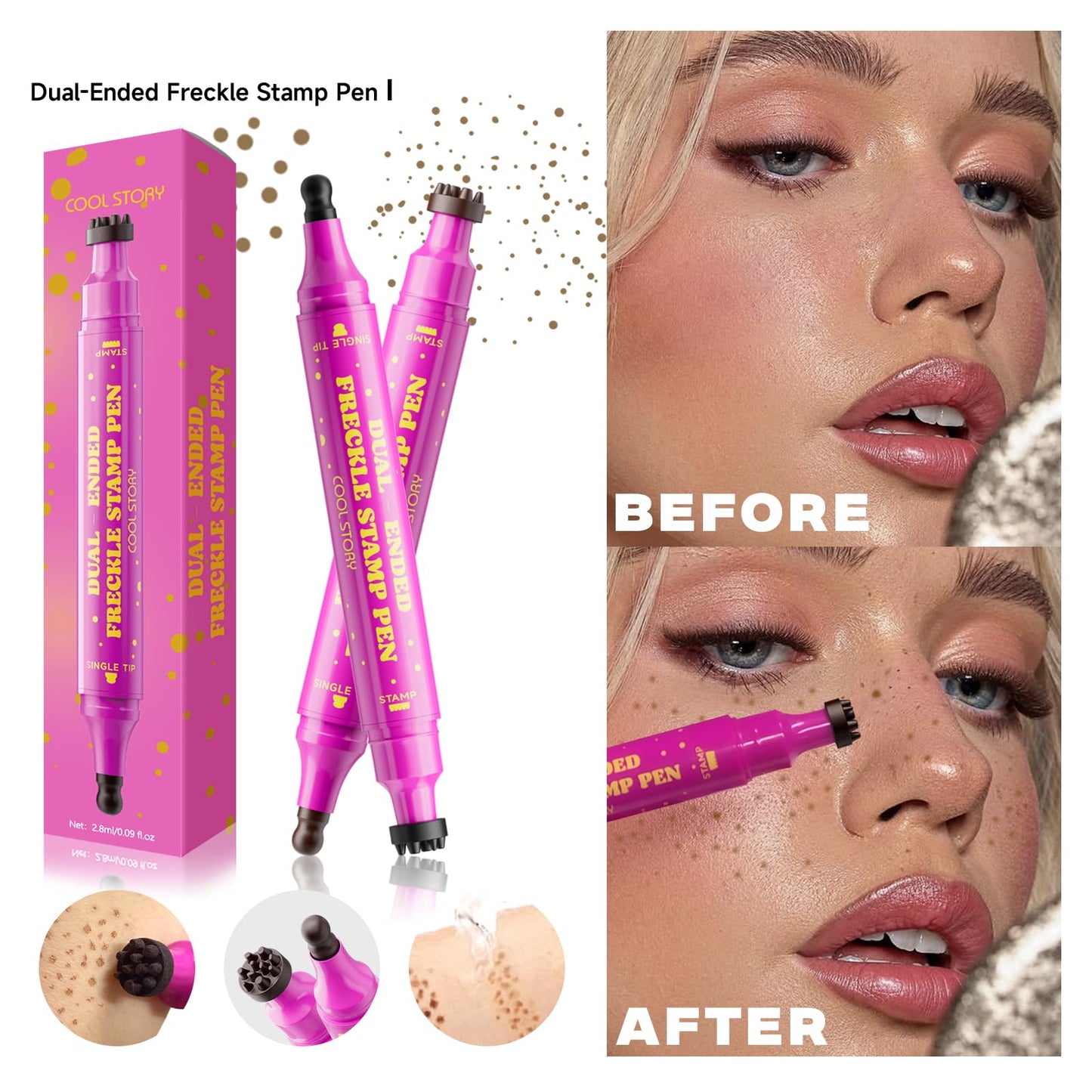 Beauty Glazed Dual-Ended Freckle Stamp Pen - Realistic Faux Freckles Makeup with Soft Sponge Stamp & Precision Tip - Waterproof Long-Lasting Freckle Beauty and Personal Care Beauty Glazed