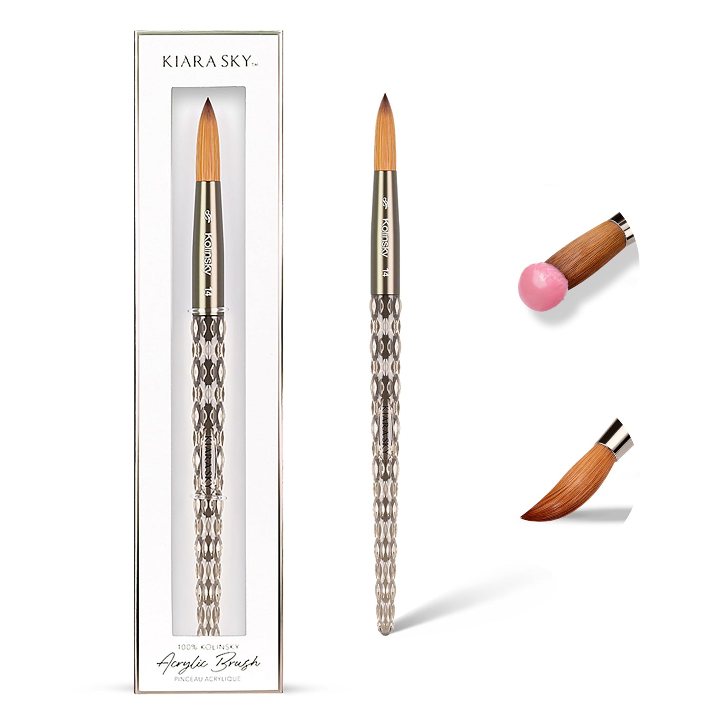 Kiara Sky Kolinsky Acrylic Nail Brush #14 - Pure Kolinsky Sable Hair, Black Crystal Handle, Acetone Resistant, for Acrylic Application, Extensions Beauty & Personal Care KIARA SKY