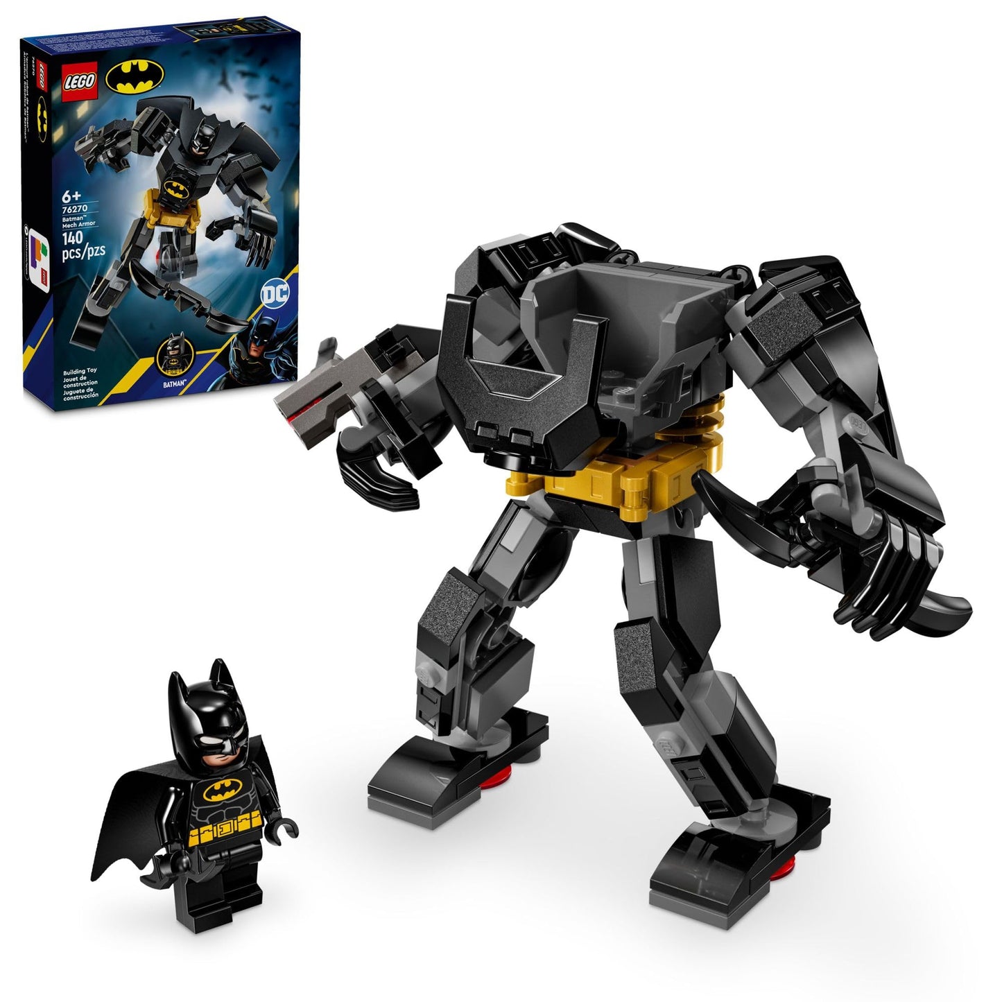 LEGO DC Batman Mech Armor Toy – Buildable Robot Action Figure with Batman Minifigure, Superhero Gift for Kids & Fans Ages 6+, 76270