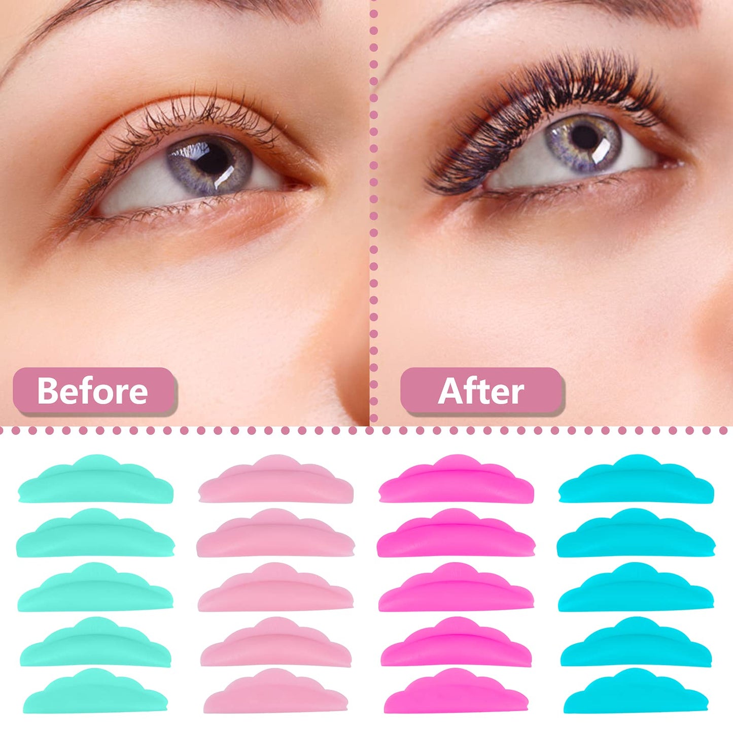 60 Pcs Silicone Eyelash Perming Curler Lash Lift Rods Set 5 Size Reusable Eyelash Lift Pads and Y Shape Eyelash Brush Lash Lift Pads Brush Grafting