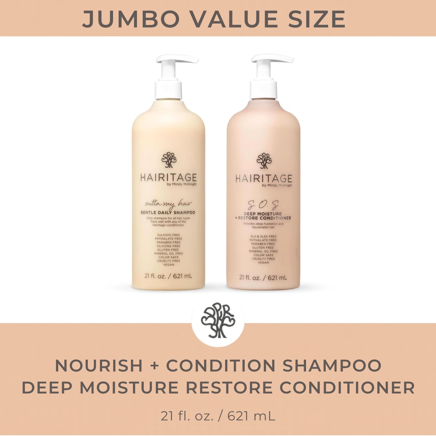 Hairitage Gentle Daily Moisture Shampoo and Conditioner Set - Split End + Bond Strengthening for Dry, Damaged Hair with Jojoba Oil - Anti-Frizz