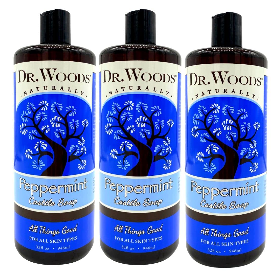 Dr. Woods Peppermint Liquid Castile Soap - Castile Soap with Pure Peppermint Oil, Body Wash for Men and Women, Contains Olive Oil, Natural Cleanser