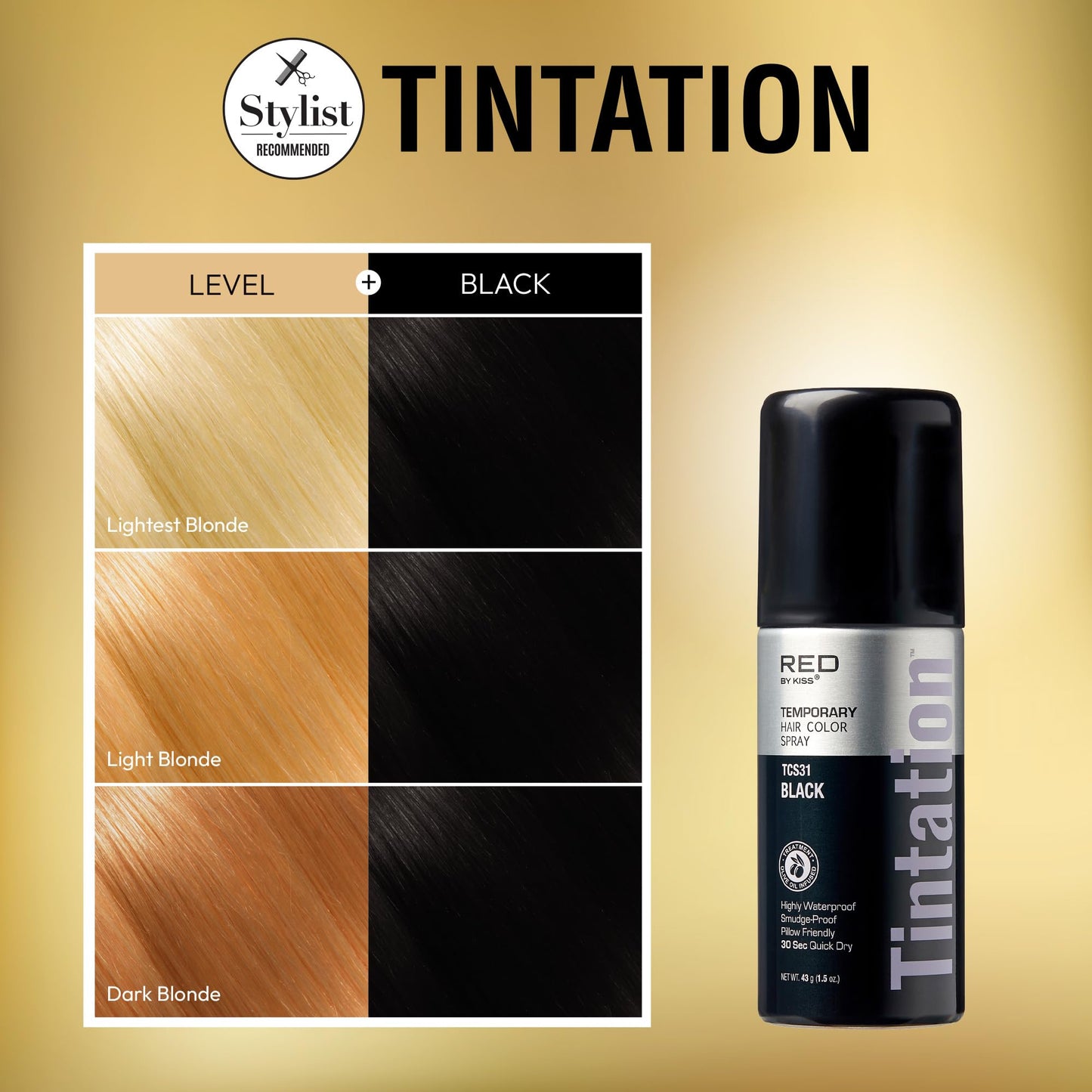 RED by Kiss 1.5OZ. Tintation Temporary Hair Color Spray, Instant Gray Root Cover Up, Water-Resistant, Smudge-Proof, Hairline & Barber Touch-Up, Quick