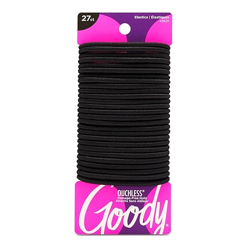 Goody Ouchless Women's Elastic Hair Ties - 27 Count, Black - 4MM for Medium Hair - Long-Lasting Braids, Ponytails, and More - Pain-Free Hair