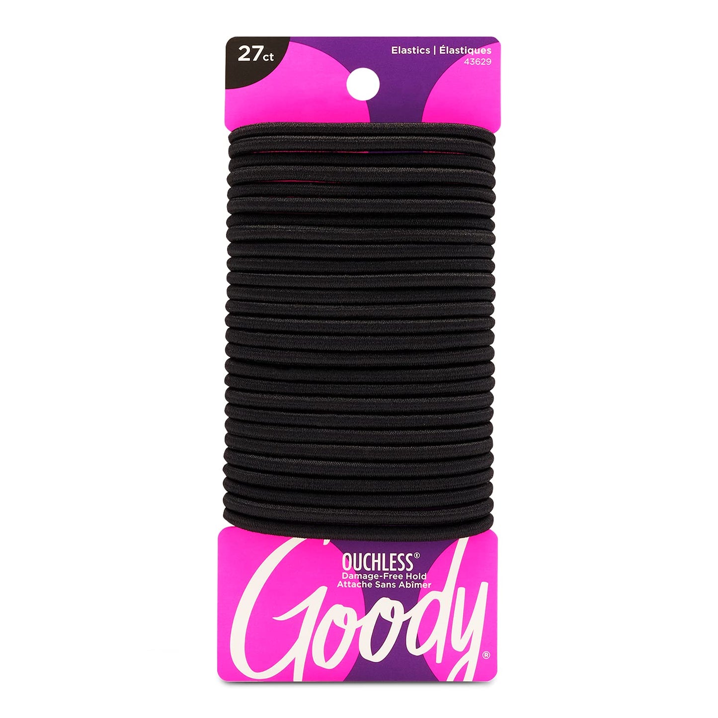 Goody Ouchless Women's Elastic Hair Ties - 27 Count, Black - 4MM for Medium Hair - Long-Lasting Braids, Ponytails, and More - Pain-Free Hair