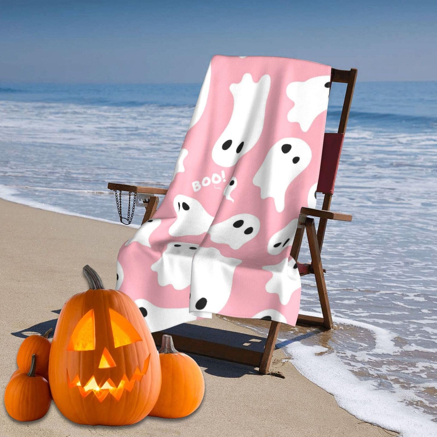 Pink Cute Ghost Beach Towel Microfiber Beach Towels Blanket For Kids Adults Big Extra Large XL Bathroom Pool Towels Oversized Quick Dry Sandproof…