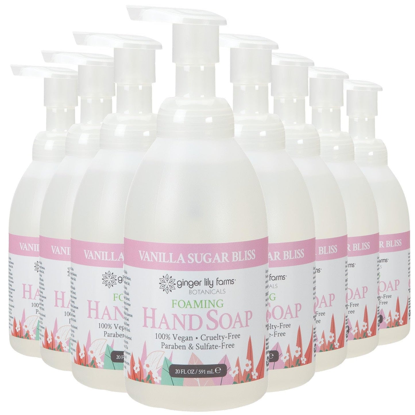 Ginger Lily Farms Botanicals All-Purpose Foaming Hand Soap Refill, 100% Vegan & Cruelty-Free, Vanilla Sugar Bliss Scent, 20 Fl Oz (Pack of 8)