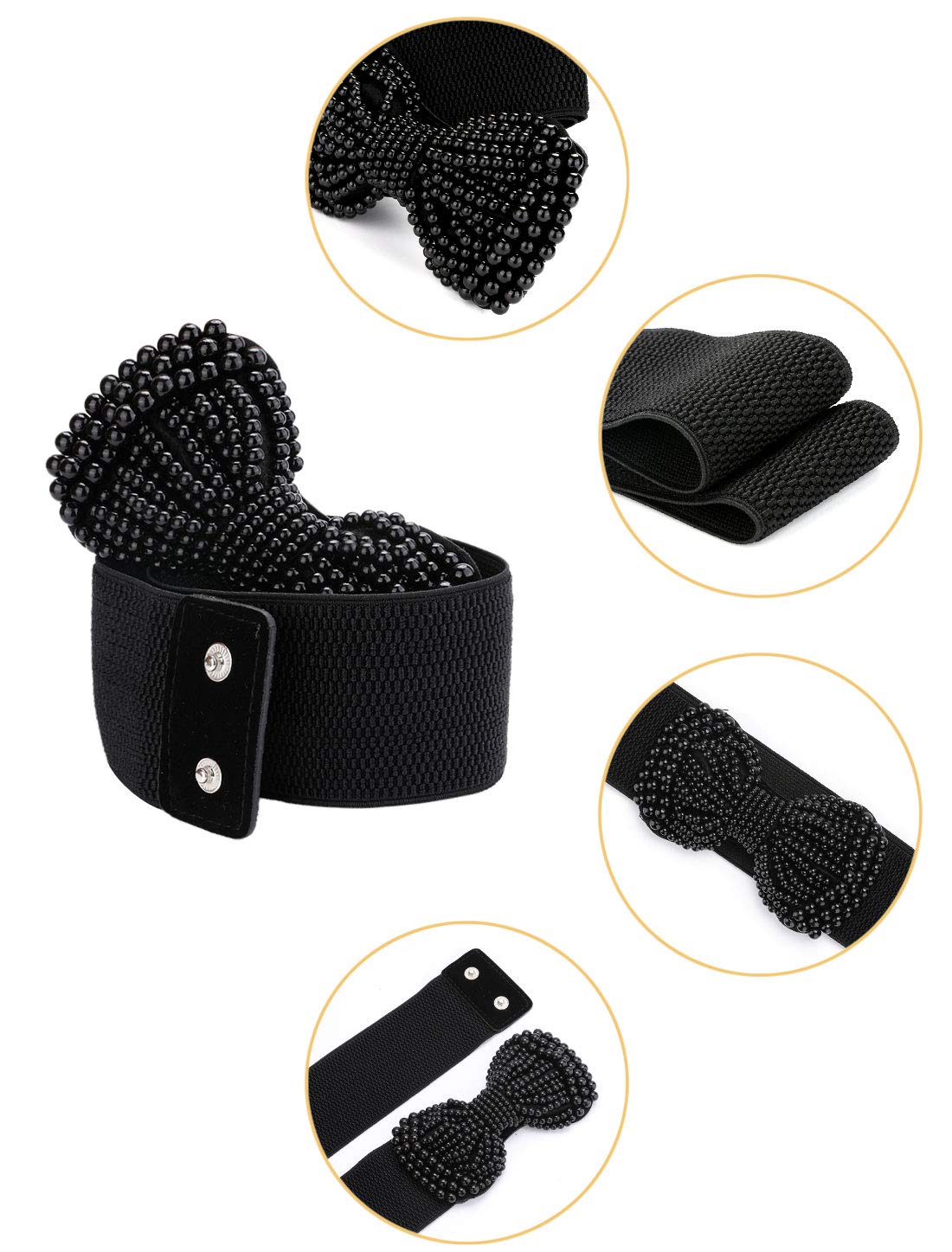 Allegra K Ladies Imitation Pearl Bowknot Press Stud Button Waistband Black