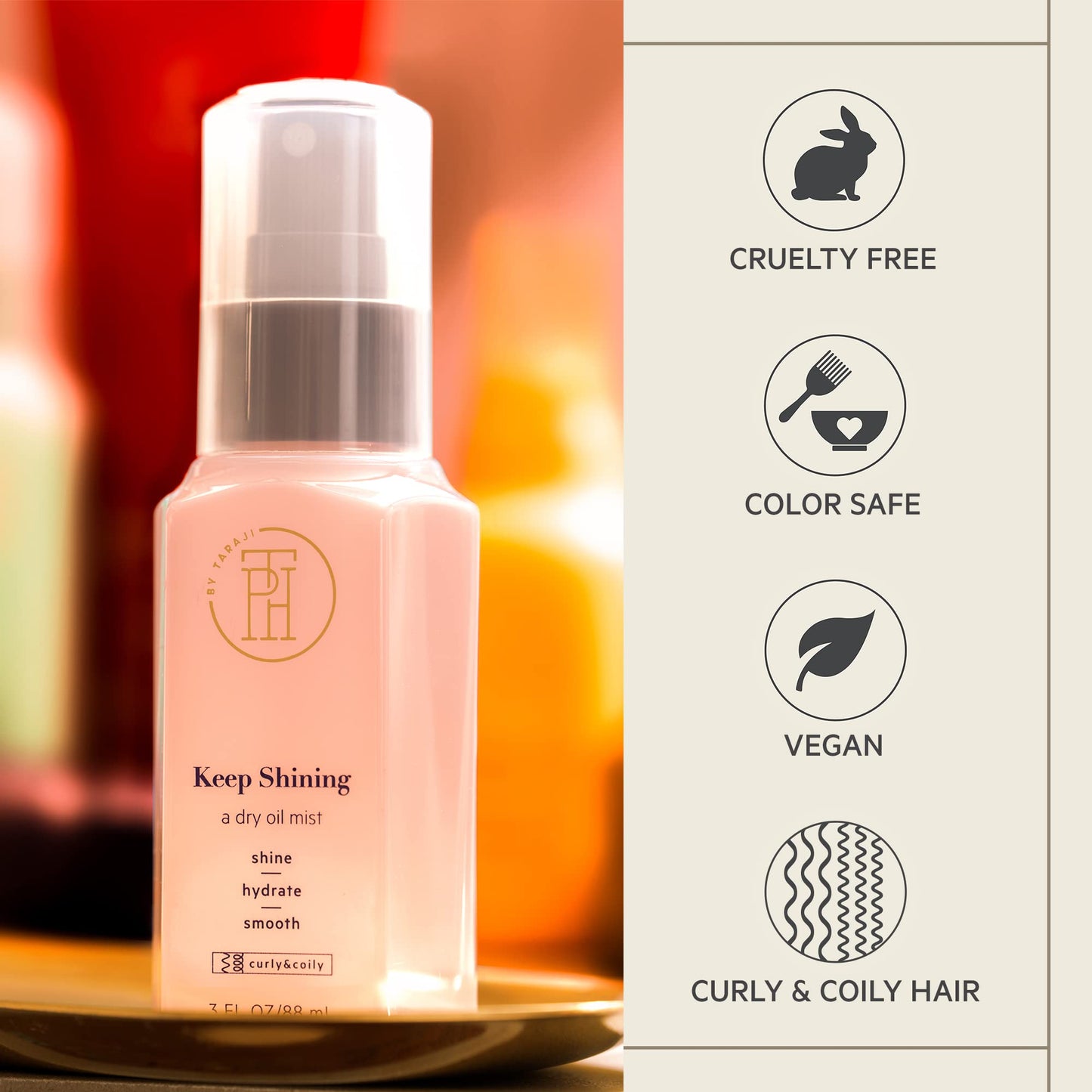 TPH BY TARAJI Keep Shining Dry Oil Mist for Coily & Curly Hair | Protective Gloss & Hair Shine Spray Helps Reduce the Look of Split of Ends | Cruelty