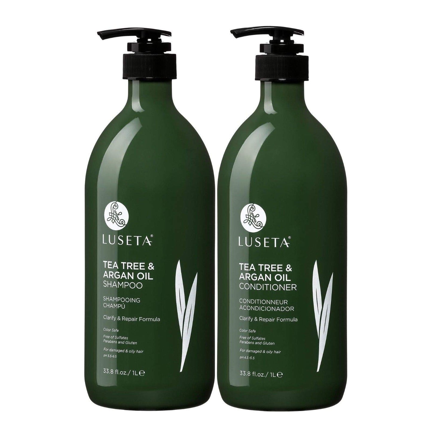 Luseta Tea Tree & Argan Oil Detangling Shampoo & Conditioner Set, 2 x 33.8 Oz