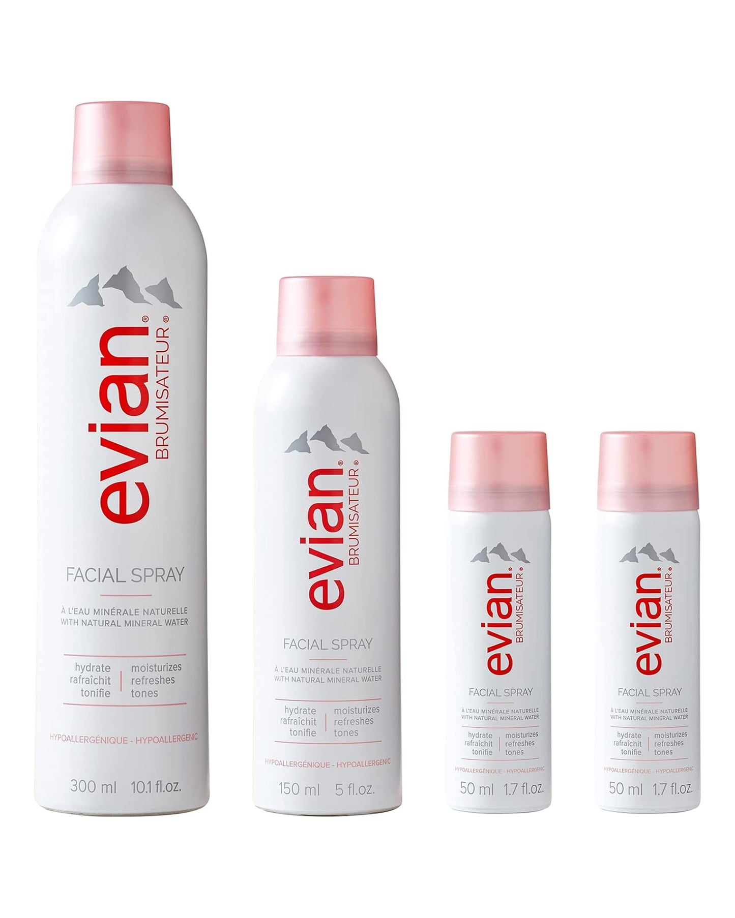 BRUMISATEUR Evian Facial Spray 24/7 Kit - Hydrating Mineral Water Mist for Face & Skin - Refreshes Makeup, Sets, & Tones - Travel-Friendly Sizes