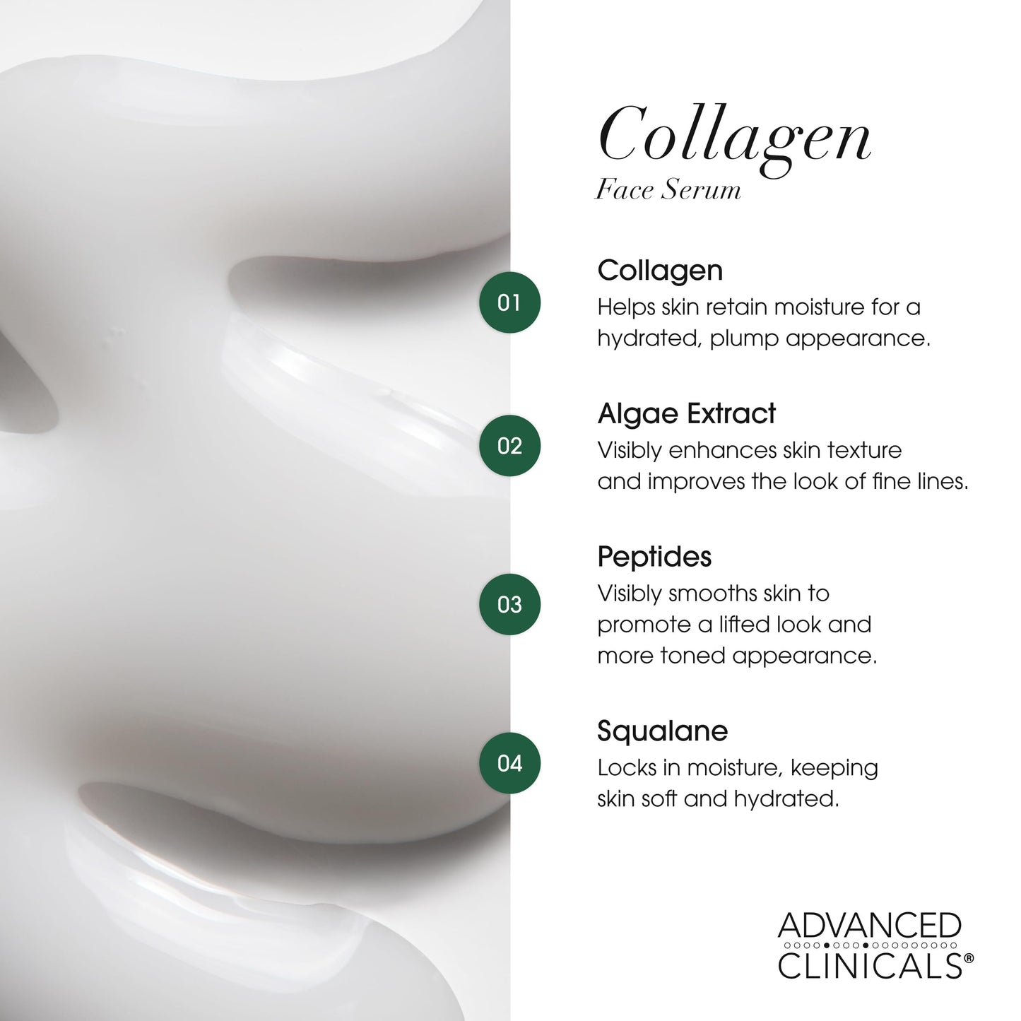 Advanced Clinicals Collagen Serum For Face | Visible Anti Aging Collagen Peptide Serum + Hyaluronic Acid Moisturizer Improves Look Of Wrinkles, Dry