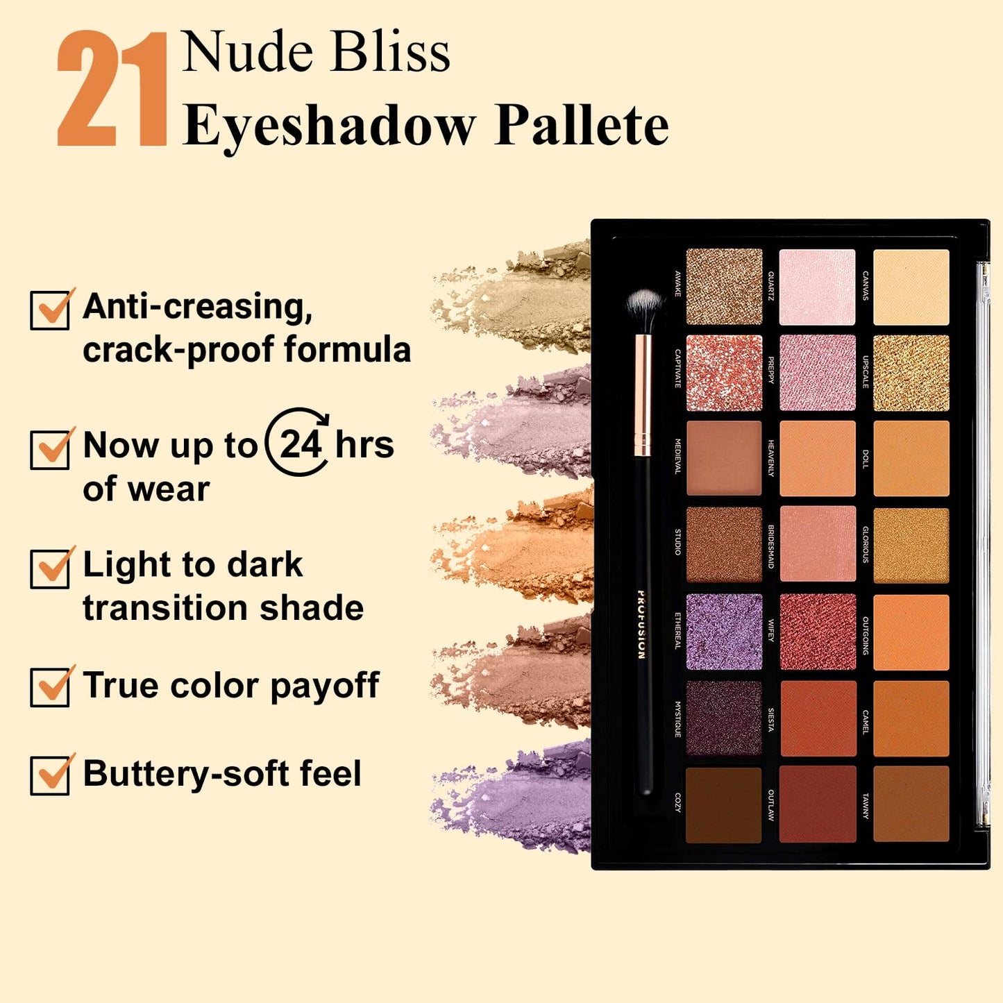 Profusion Cosmetics Nude Bliss 21 Shade Eyeshadow Palette and Pro Series Brush, Unleash Creativity and Get Glam With Richly Pigmented Eyeshadow…