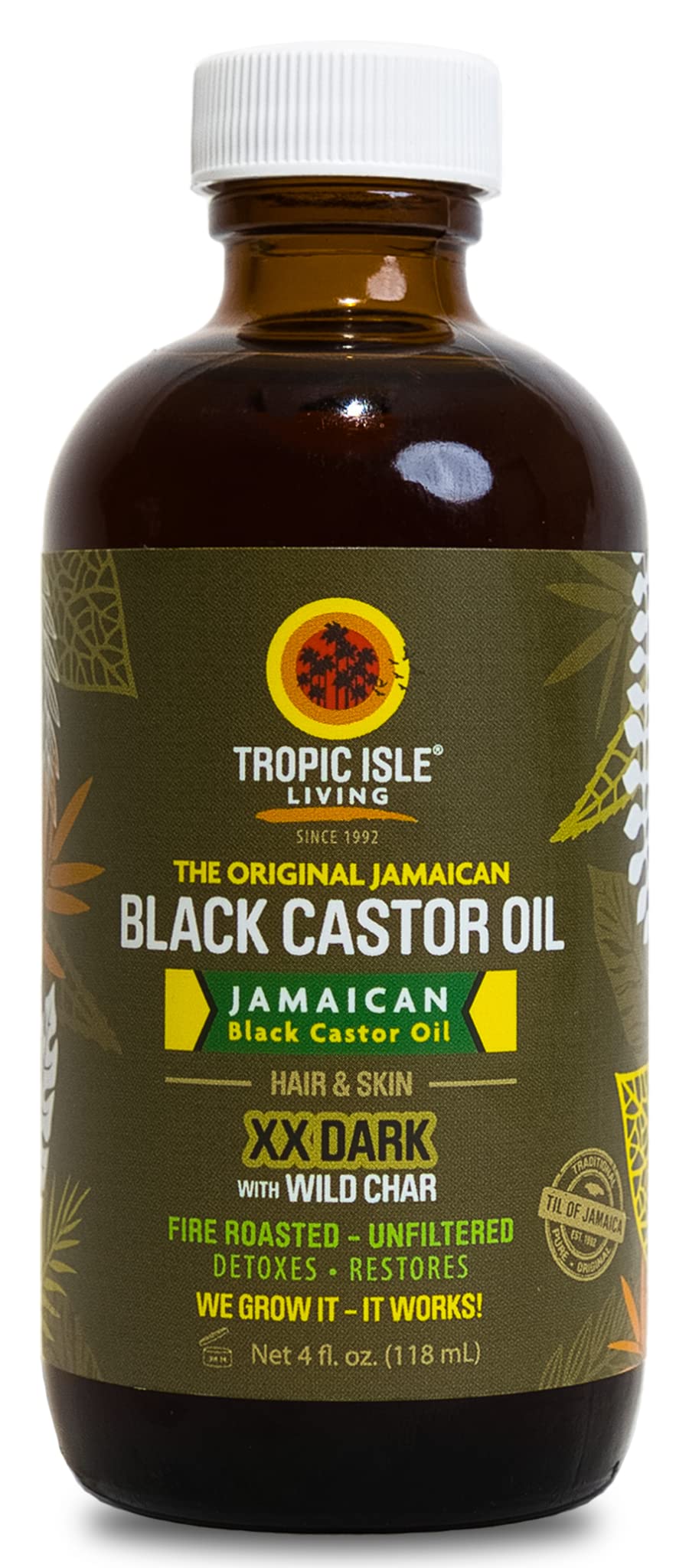 Tropic Isle Living Jamaican Black Castor Oil XX Dark 4 oz - Conditioning Blend for Hair and Scalp Care with a Rich Finish
