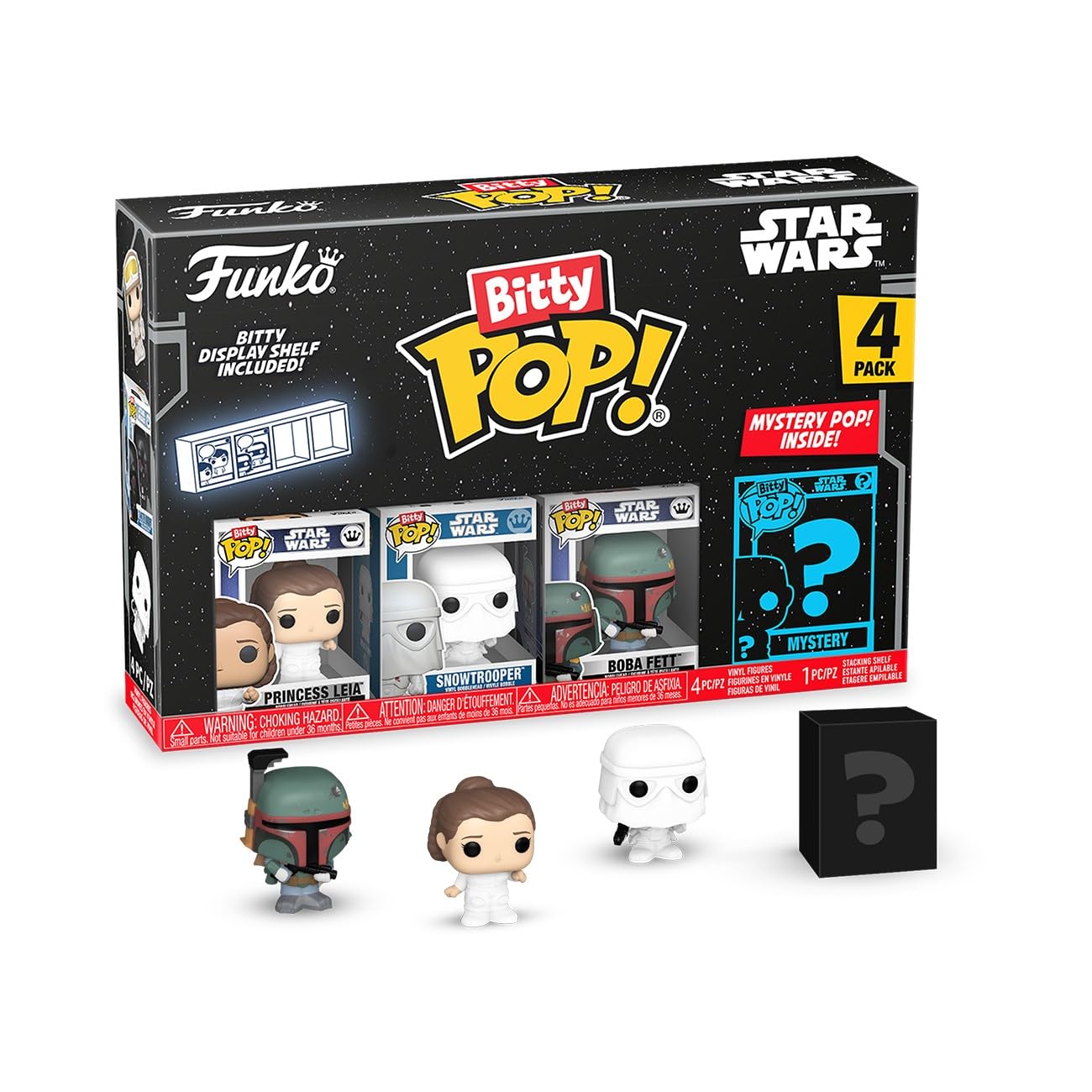 Funko Bitty Pop! Star Wars - Leia, Snowtrooper, Boba Fett, & A Surprise Mystery Figure - 0.9 Inch (2.2 Cm) Collectable - Stackable Display Shelf…