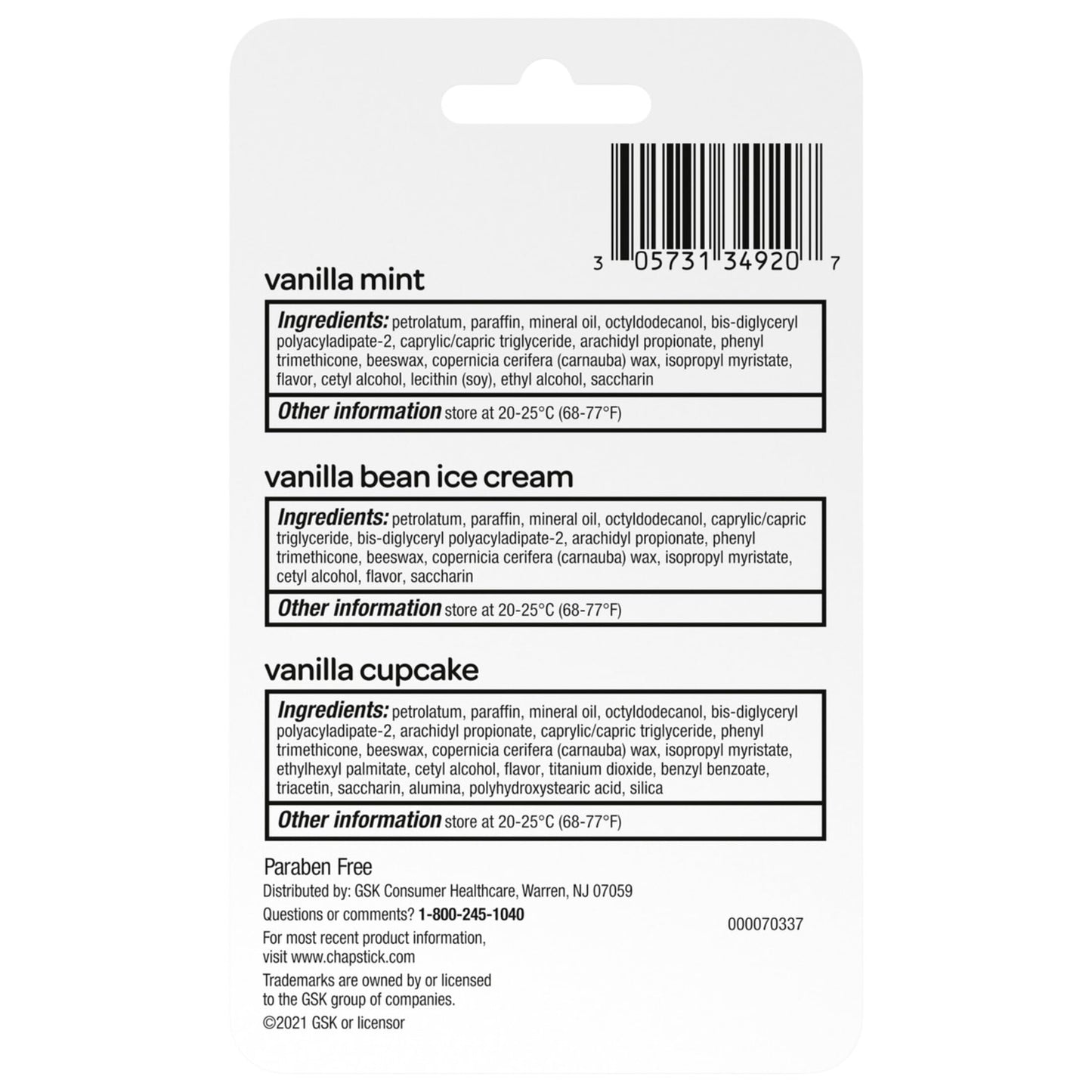 ChapStick Vanilla Favorites Flavored Lip Balm 0.15oz 3 pack